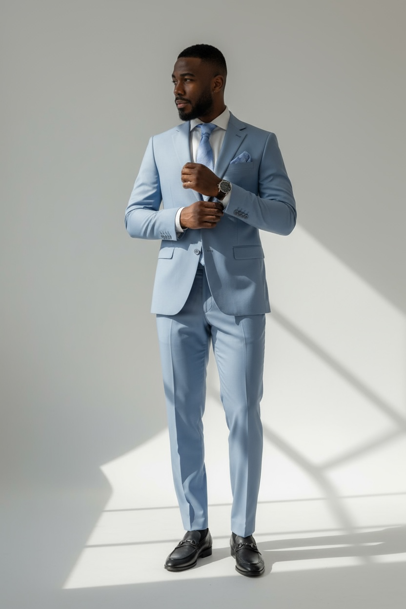 Bedj Anzug Hellblau Wolle | 3-teilig, elegant & modern