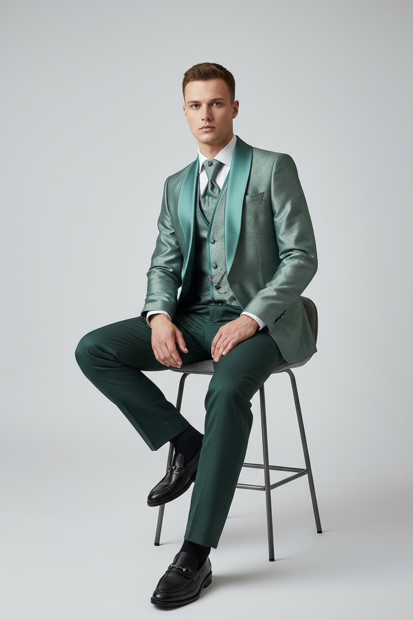 Hellgrüner Smoking | 3-teilig, gemusterter Luxusstoff