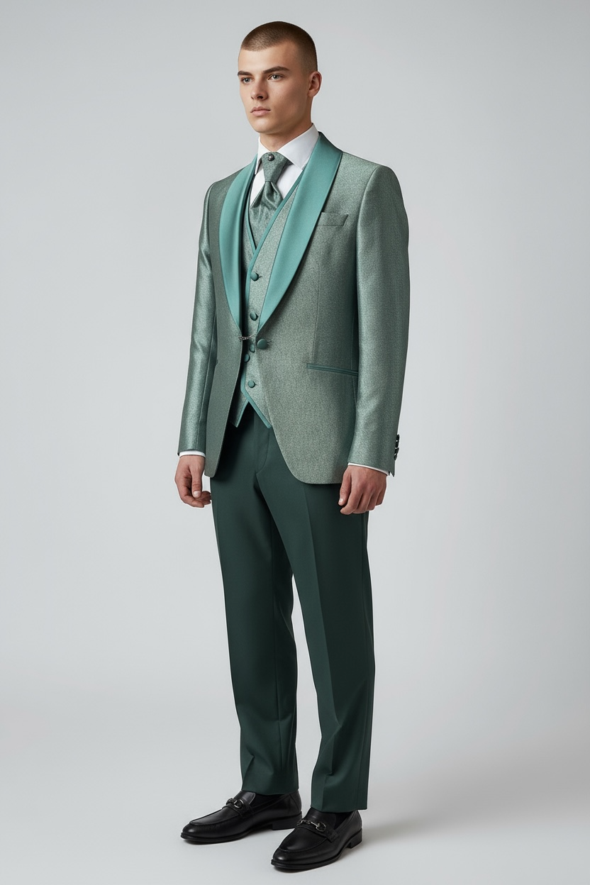 Hellgrüner Smoking | 3-teilig, gemusterter Luxusstoff