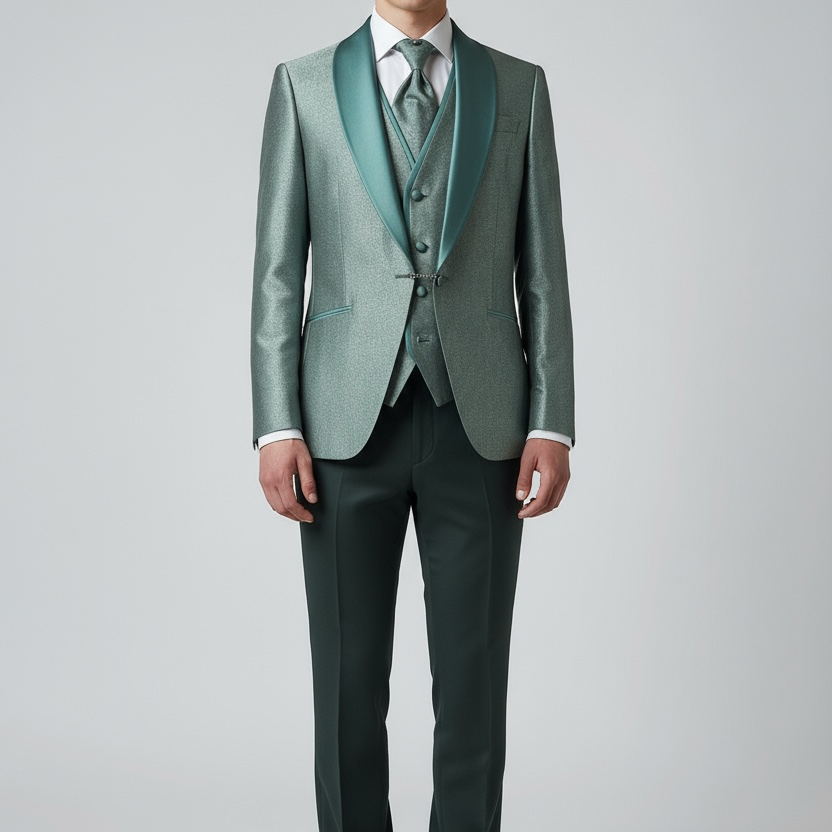 Hellgrüner Smoking | 3-teilig, gemusterter Luxusstoff