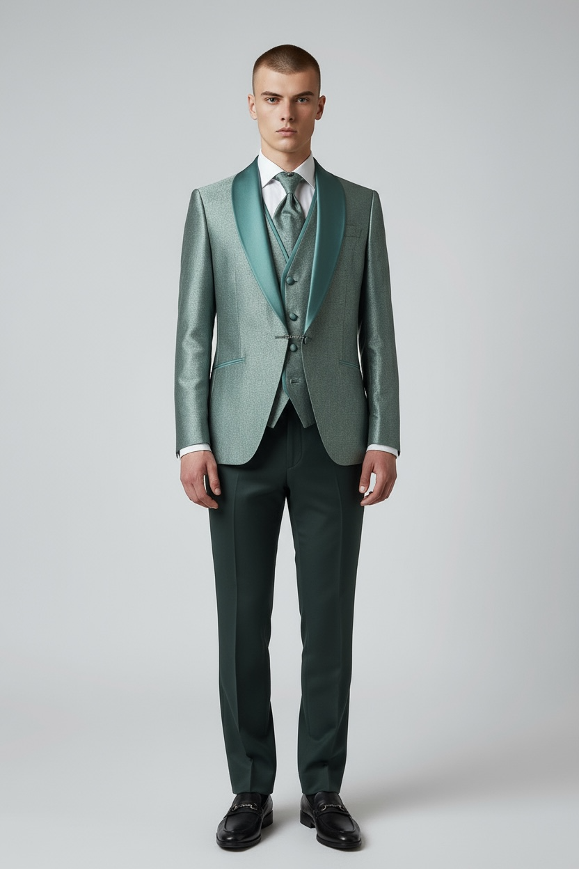 Hellgrüner Smoking | 3-teilig, gemusterter Luxusstoff