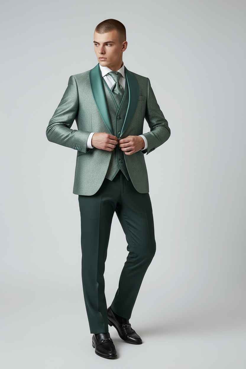Hellgrüner Smoking | 3-teilig, gemusterter Luxusstoff