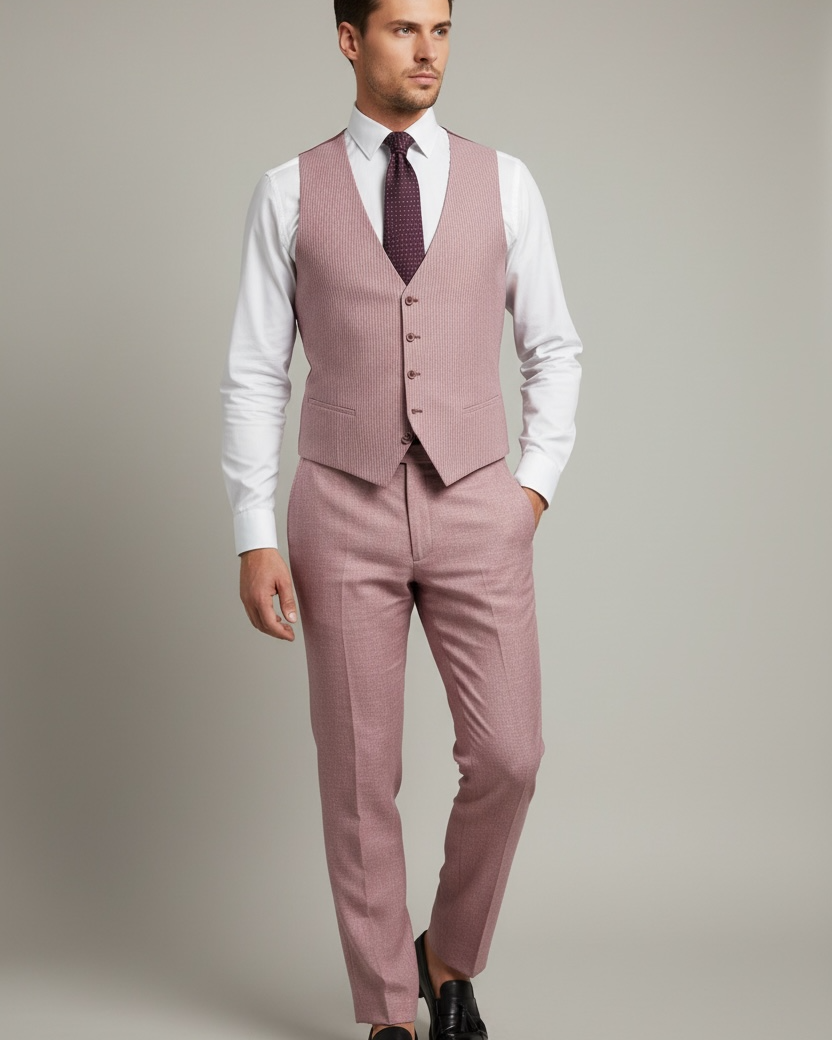 3-teiliger Anzug in Pink mit feinen Streifen – Elegant & Modern