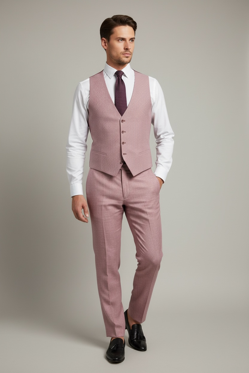 3-teiliger Anzug in Pink mit feinen Streifen – Elegant & Modern