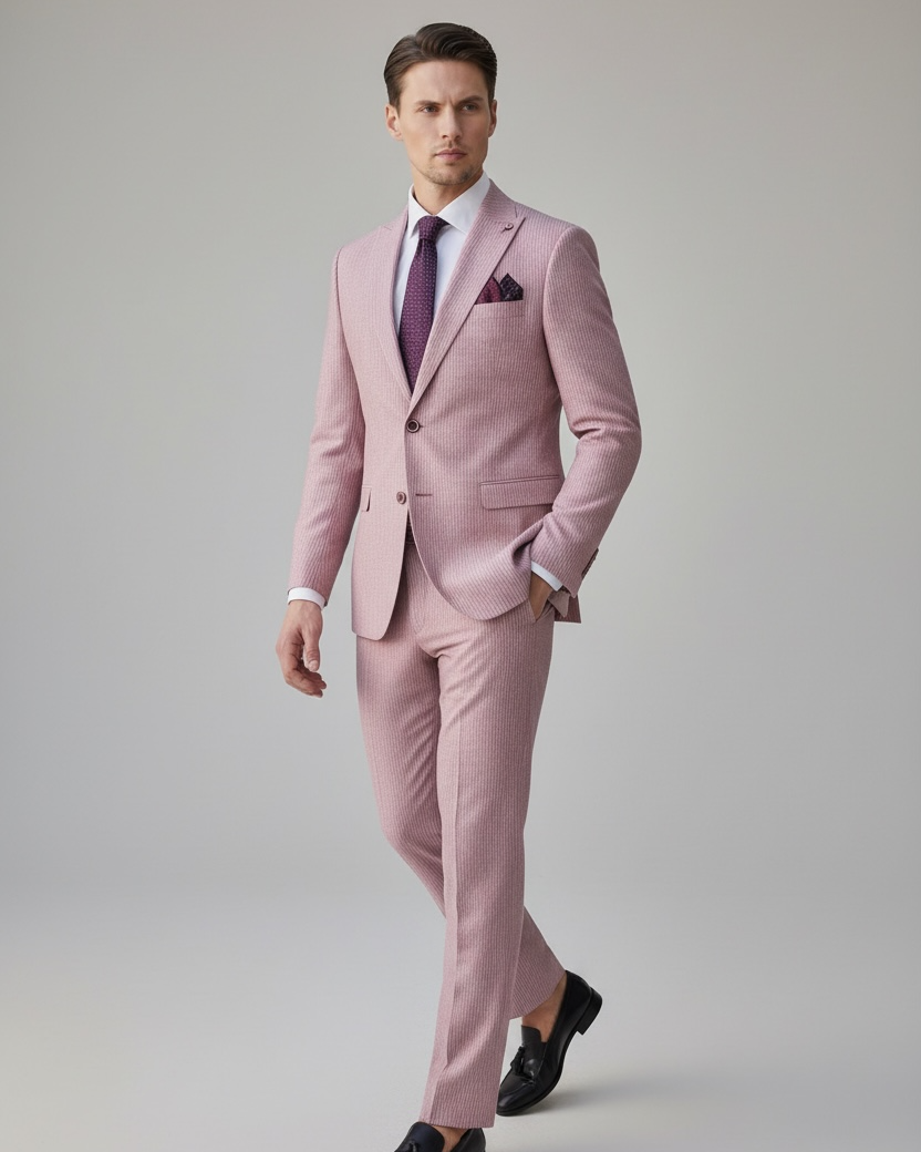 3-teiliger Anzug in Pink mit feinen Streifen – Elegant & Modern