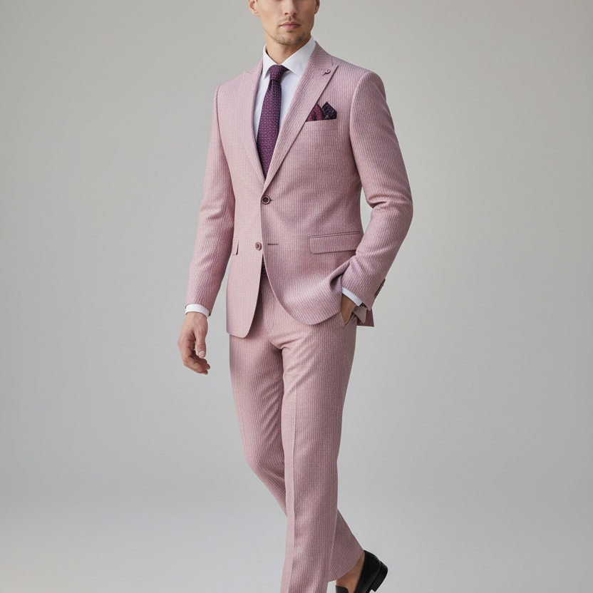 3-teiliger Anzug in Pink mit feinen Streifen – Elegant & Modern