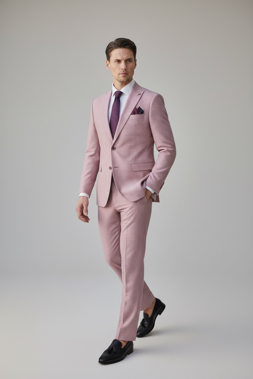3-teiliger Anzug in Pink mit feinen Streifen – Elegant & Modern