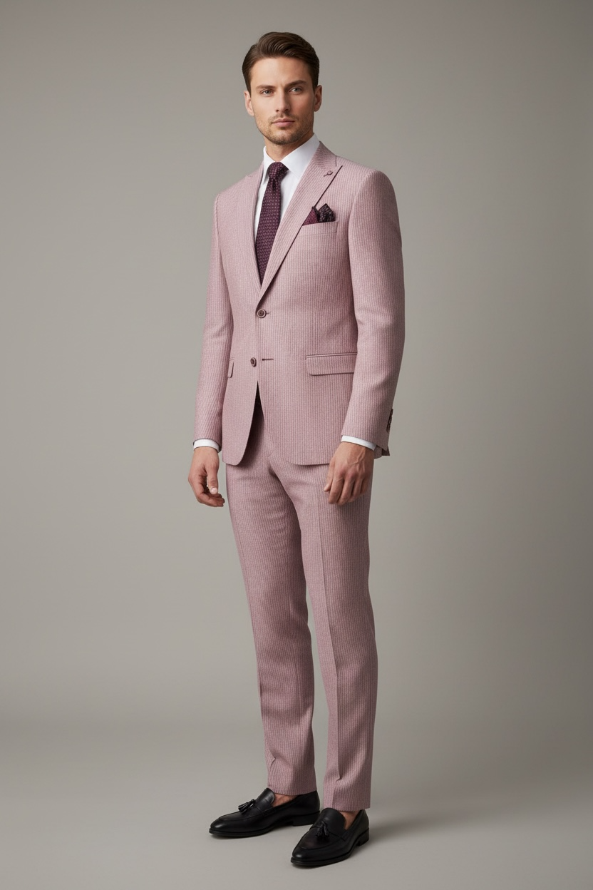 3-teiliger Anzug in Pink mit feinen Streifen – Elegant & Modern