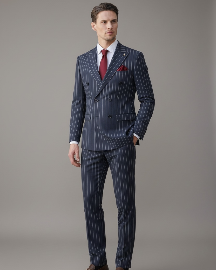 2-teiliger Anzug Dunkelblau mit Streifen – Elegant & Modern