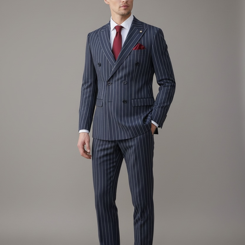 2-teiliger Anzug Dunkelblau mit Streifen – Elegant & Modern