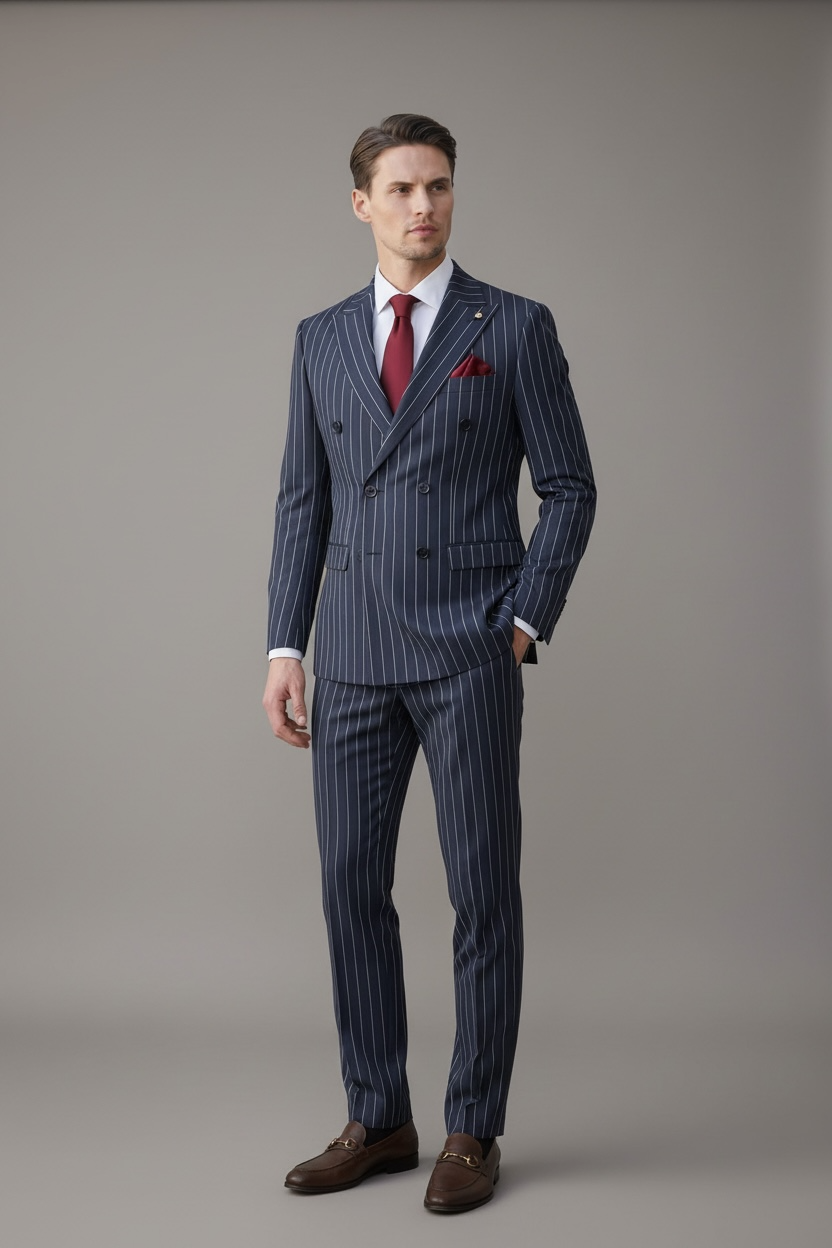 2-teiliger Anzug Dunkelblau mit Streifen – Elegant & Modern