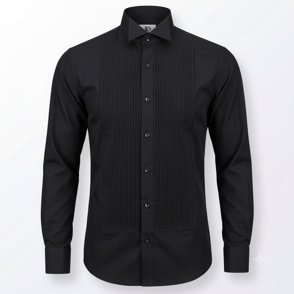 Schwarzes Slim-Fit Premium-Smokingshemd mit Plisseeeinsatz