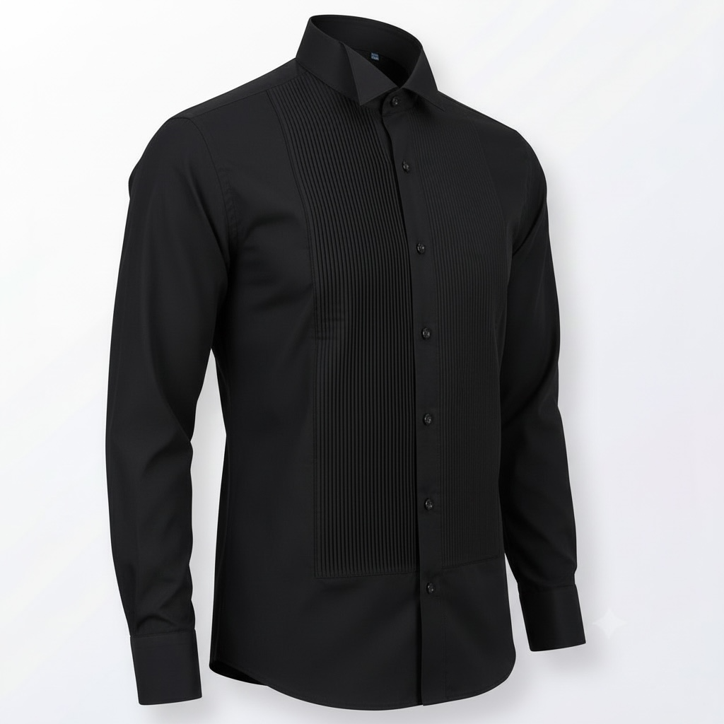 Schwarzes Slim-Fit Premium-Smokingshemd mit Plisseeeinsatz