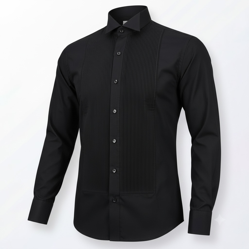 Schwarzes Slim-Fit Premium-Smokingshemd mit Plisseeeinsatz