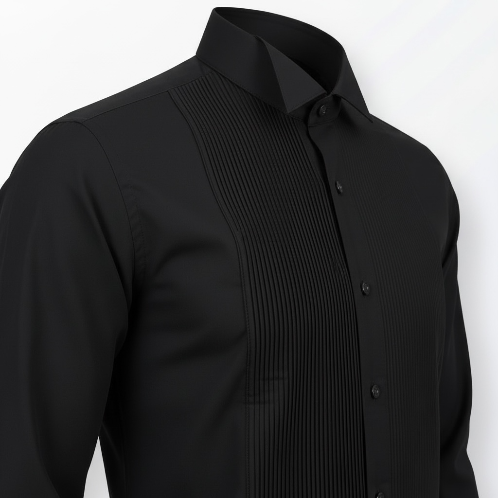 Schwarzes Slim-Fit Premium-Smokingshemd mit Plisseeeinsatz