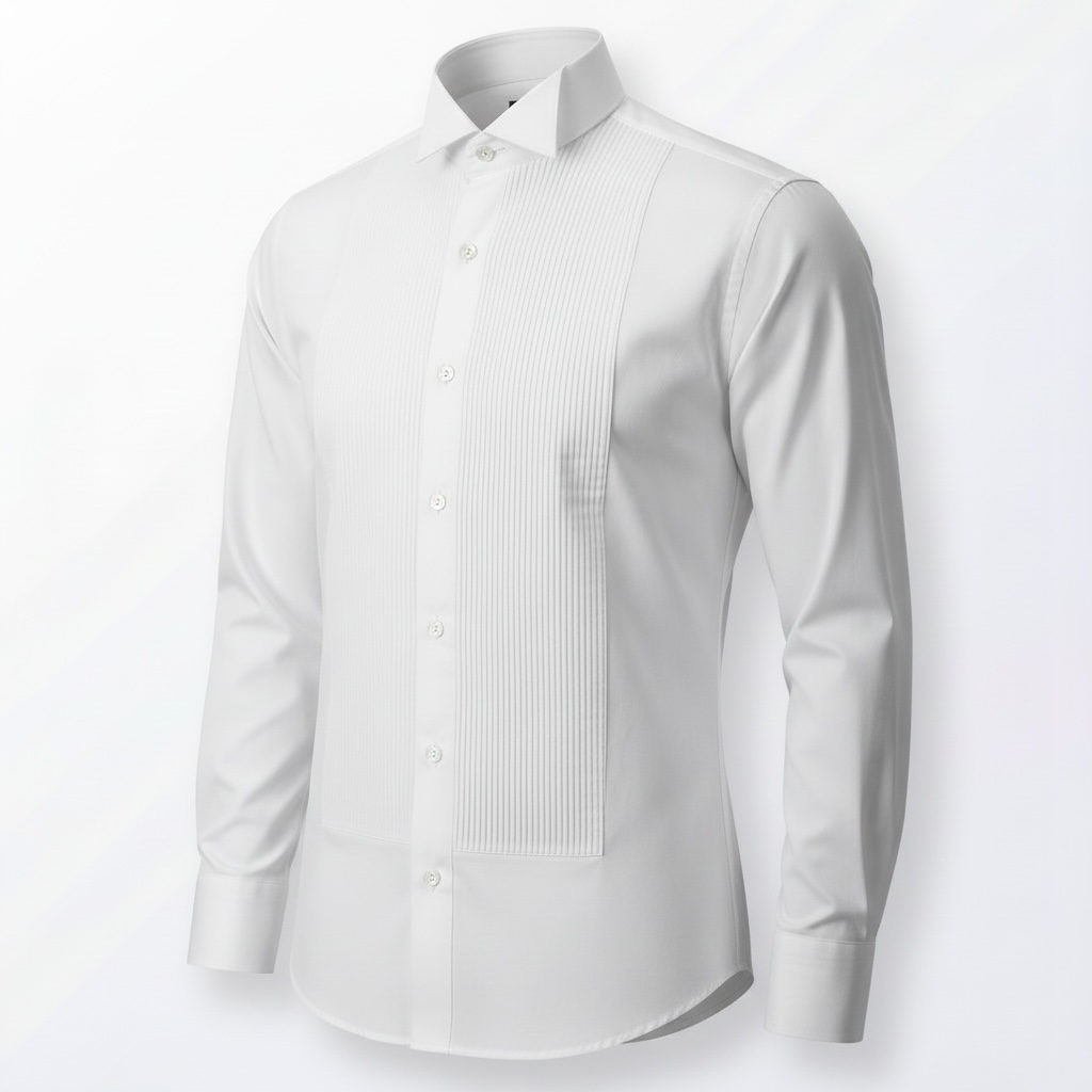 Weißes Slim-Fit Premium-Smokingshemd mit Plisseeeinsatz