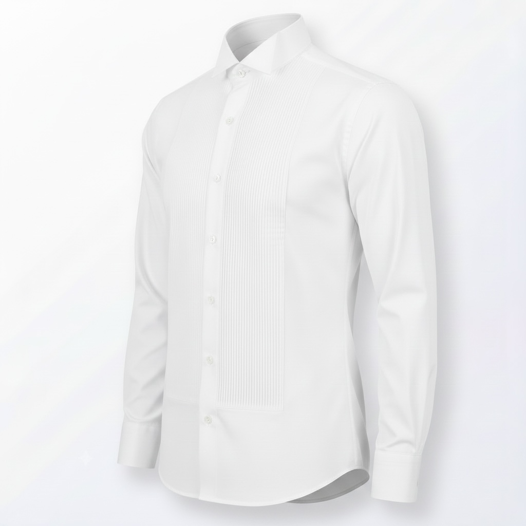 Weißes Slim-Fit Premium-Smokingshemd mit Plisseeeinsatz