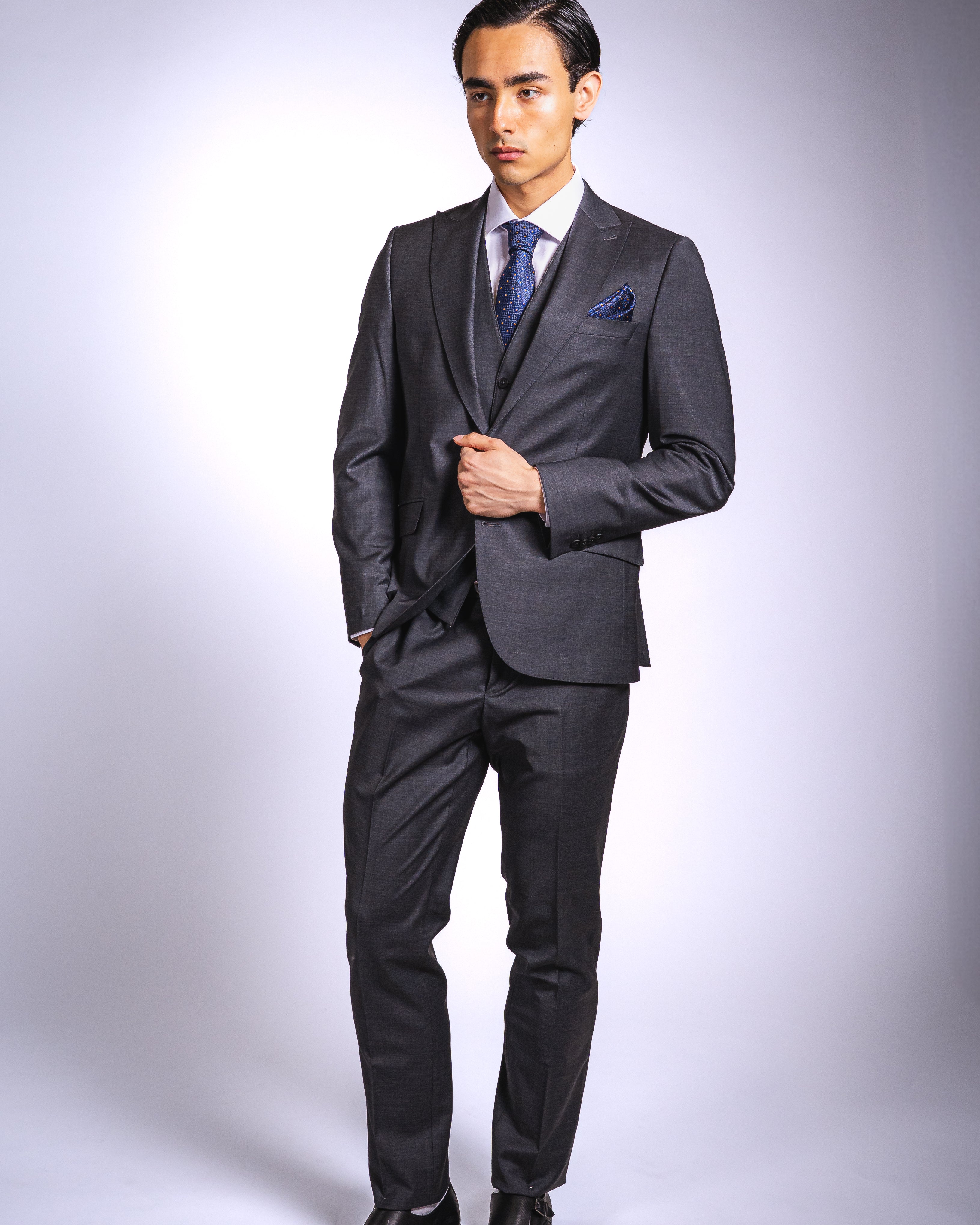 Slim Fit Dunkelgrau | 3-teilig, reine Wolle