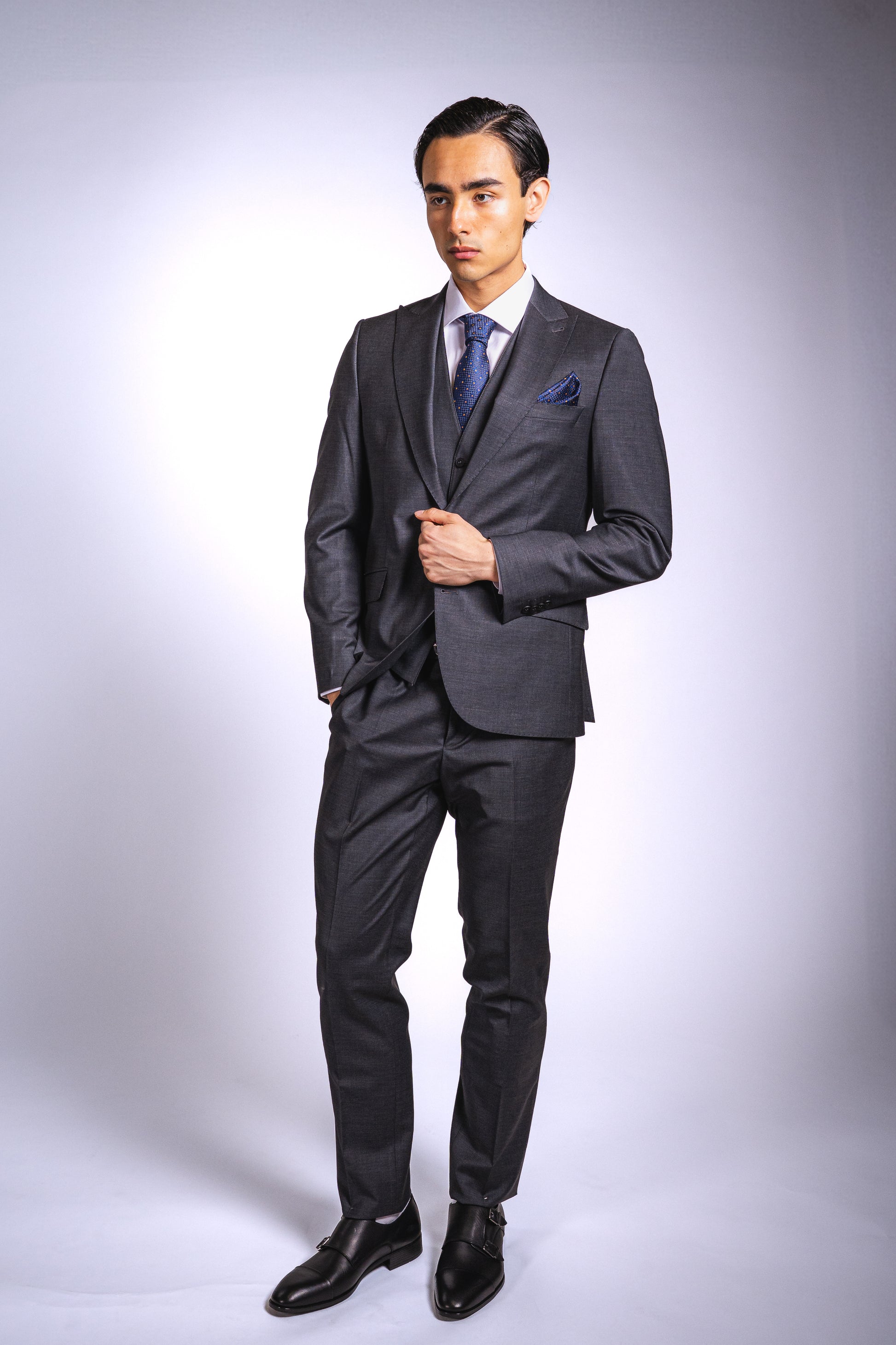 Slim Fit Dunkelgrau | 3-teilig, reine Wolle