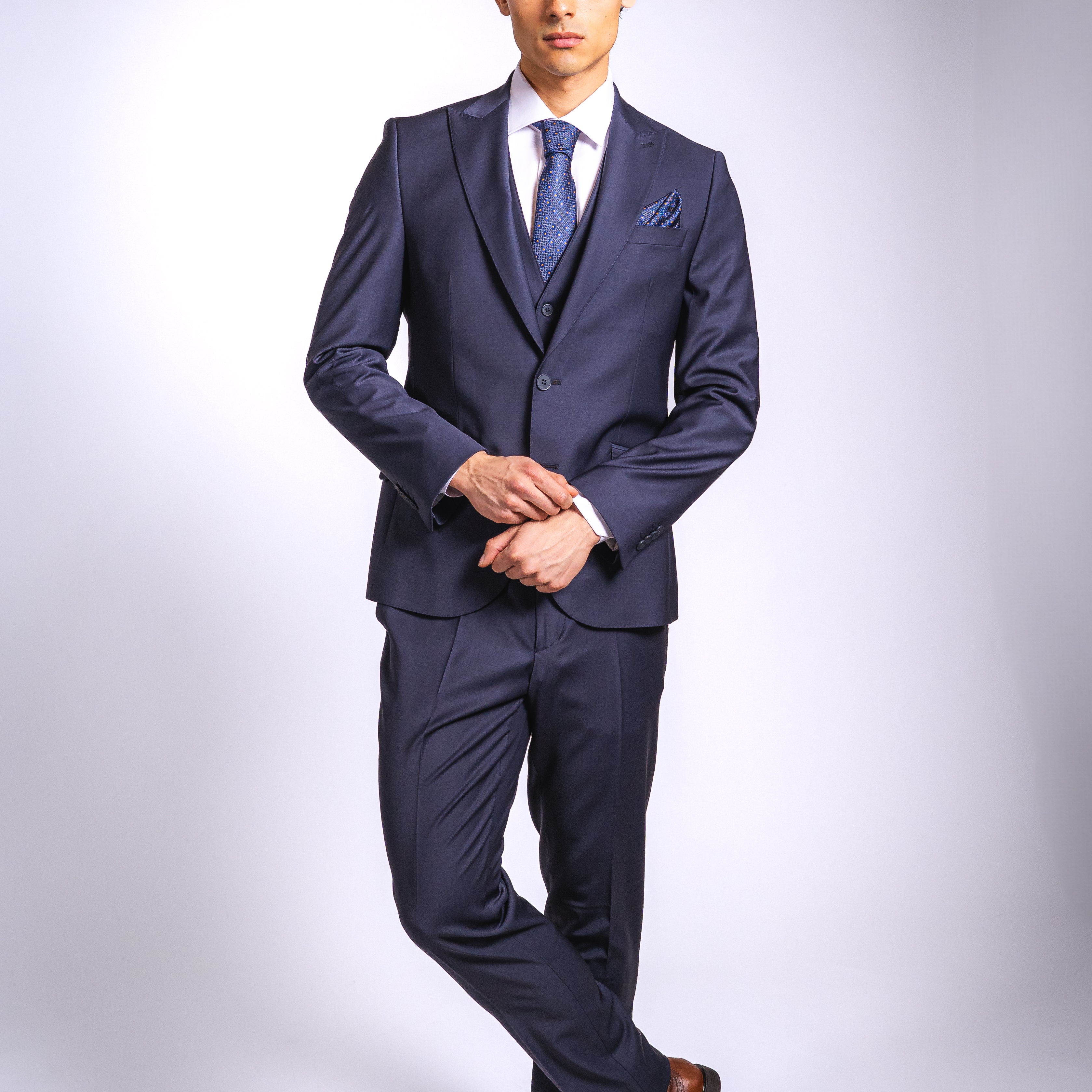 Anzug Slim Fit Dunkelblau | 3-teilig, aus hochwertiger Wolle