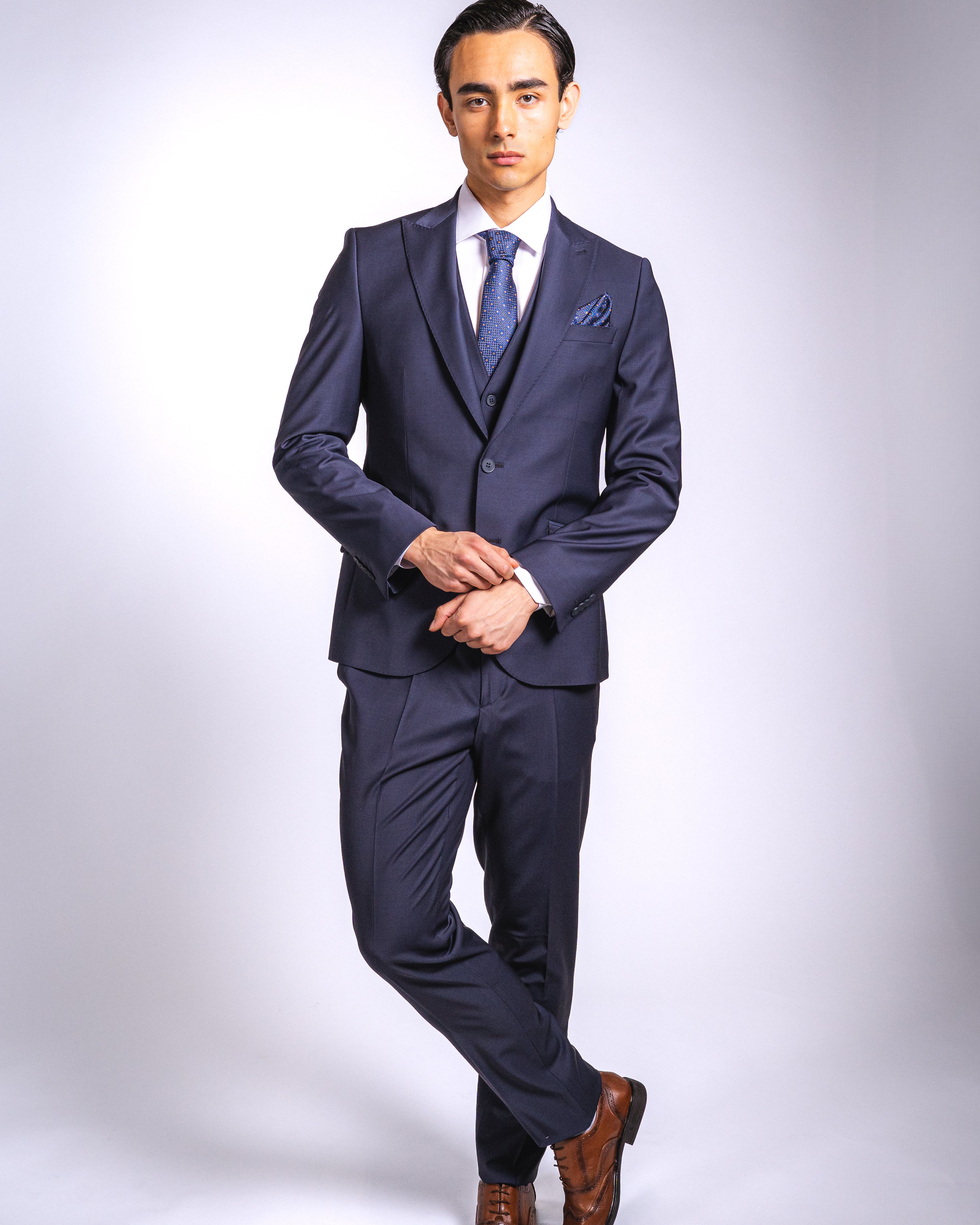 Anzug Slim Fit Dunkelblau | 3-teilig, aus hochwertiger Wolle