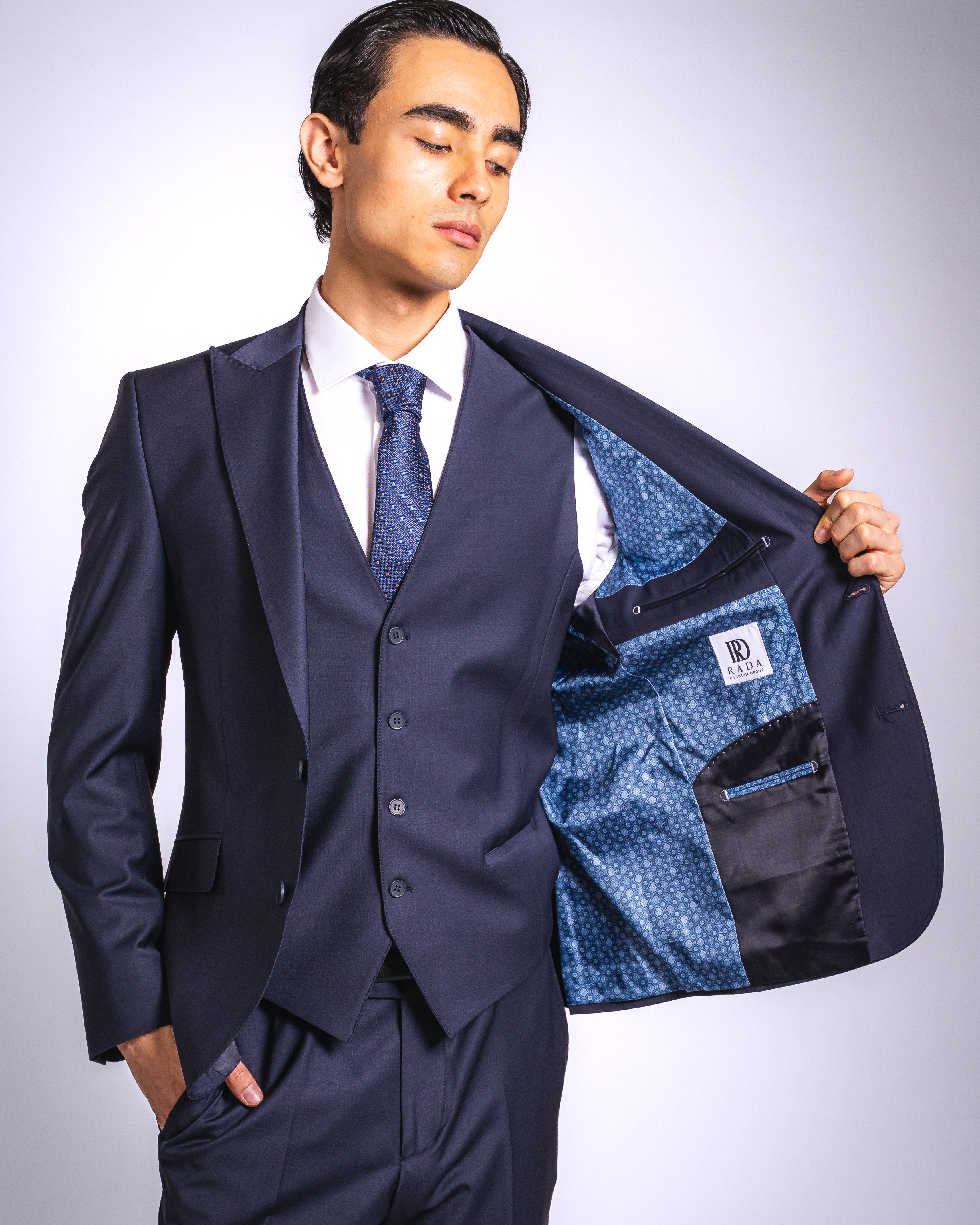 Anzug Slim Fit Dunkelblau | 3-teilig, aus hochwertiger Wolle