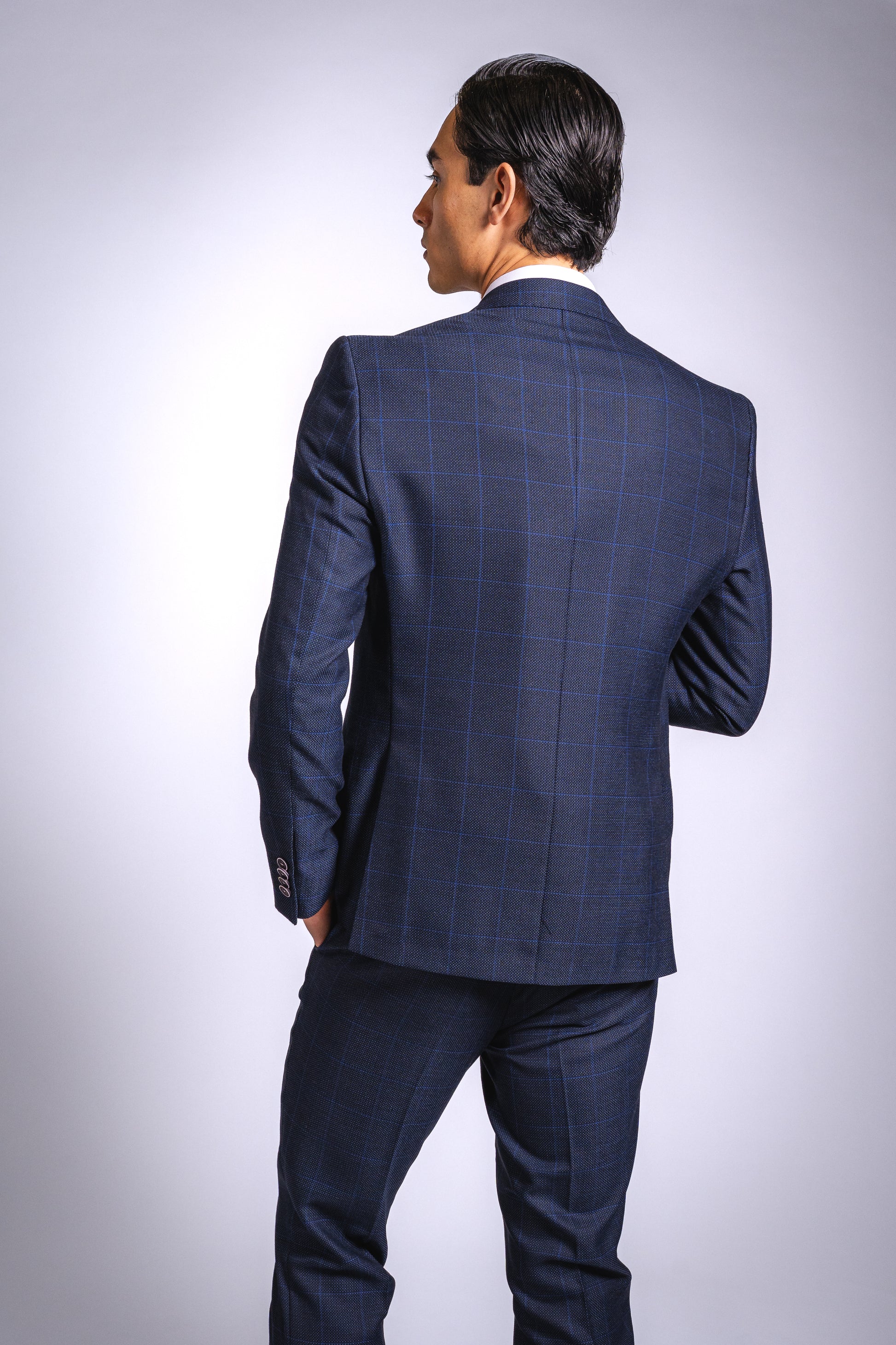 Anzug Slim Fit Dunkelblau Kariert | 3-teilig, aus hochwertigem Stoff