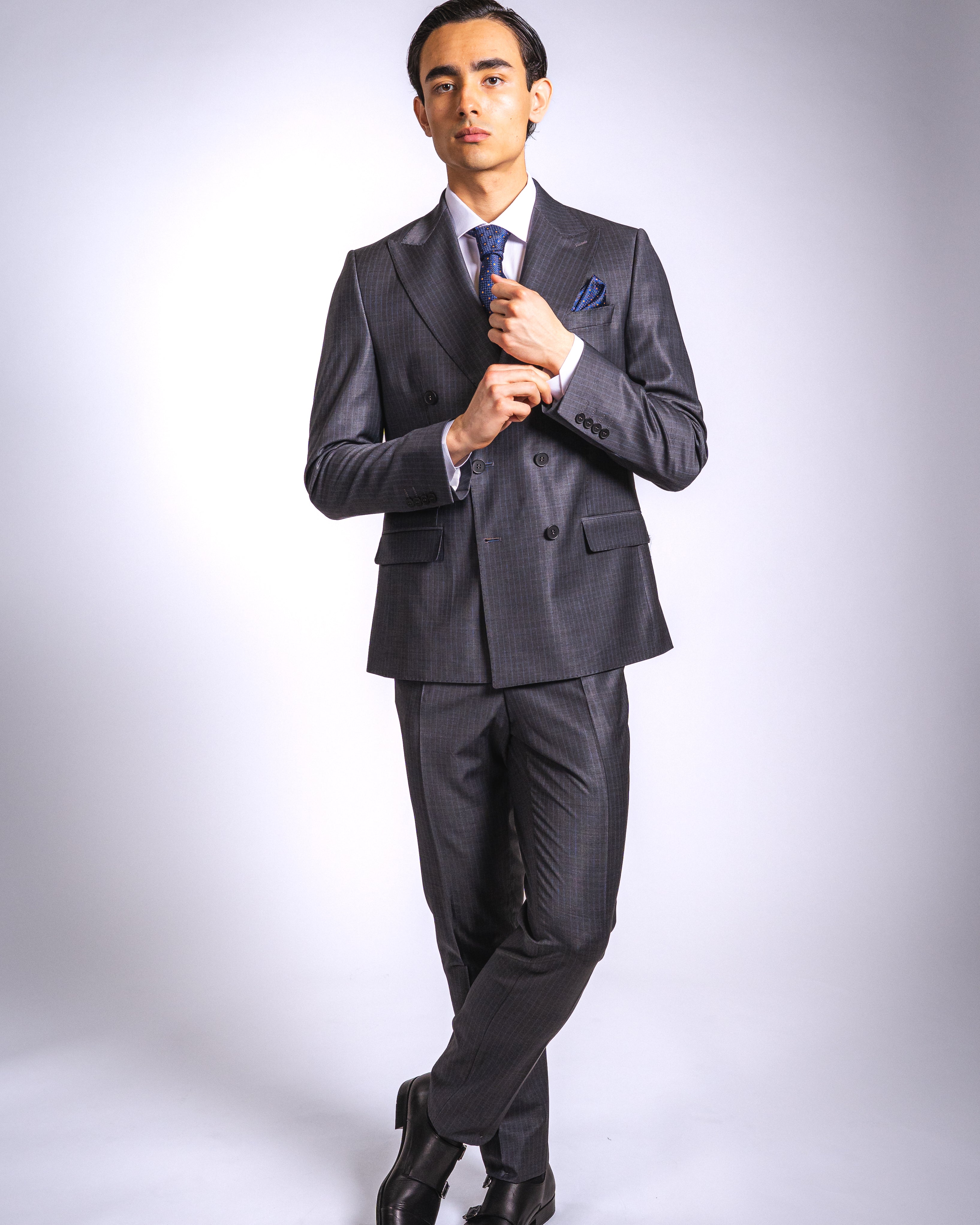 Anzug Slim Fit Dunkelgrau Gestreift | 2-teilig