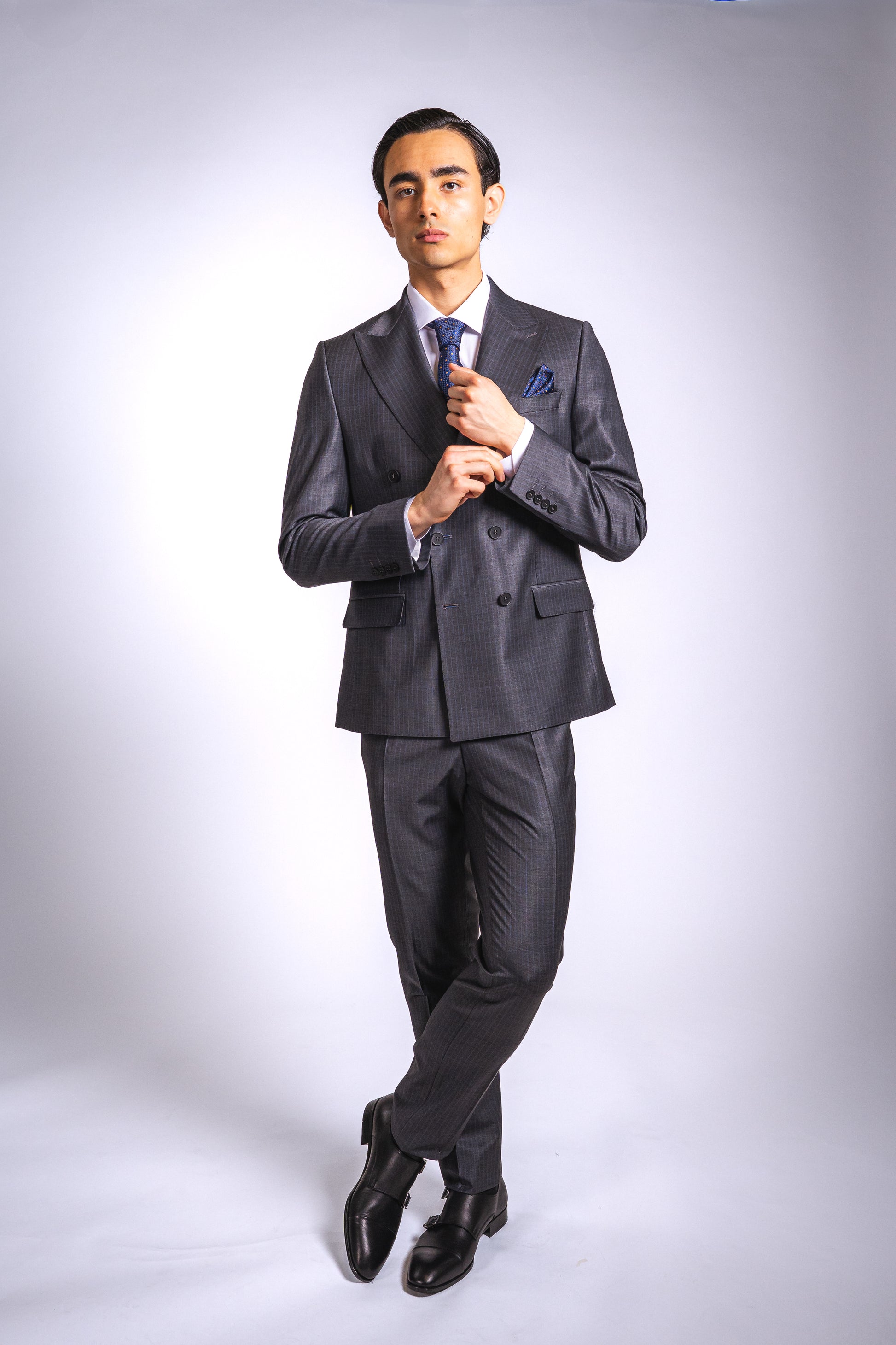 Anzug Slim Fit Dunkelgrau Gestreift | 2-teilig