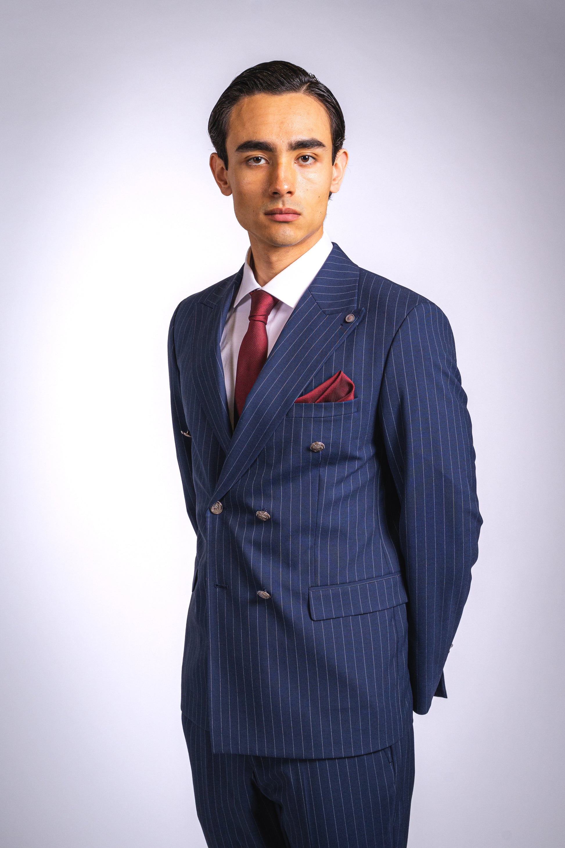 Anzug Slim Fit Dunkelblau Gestreift | 2-reihig, 2-teilig