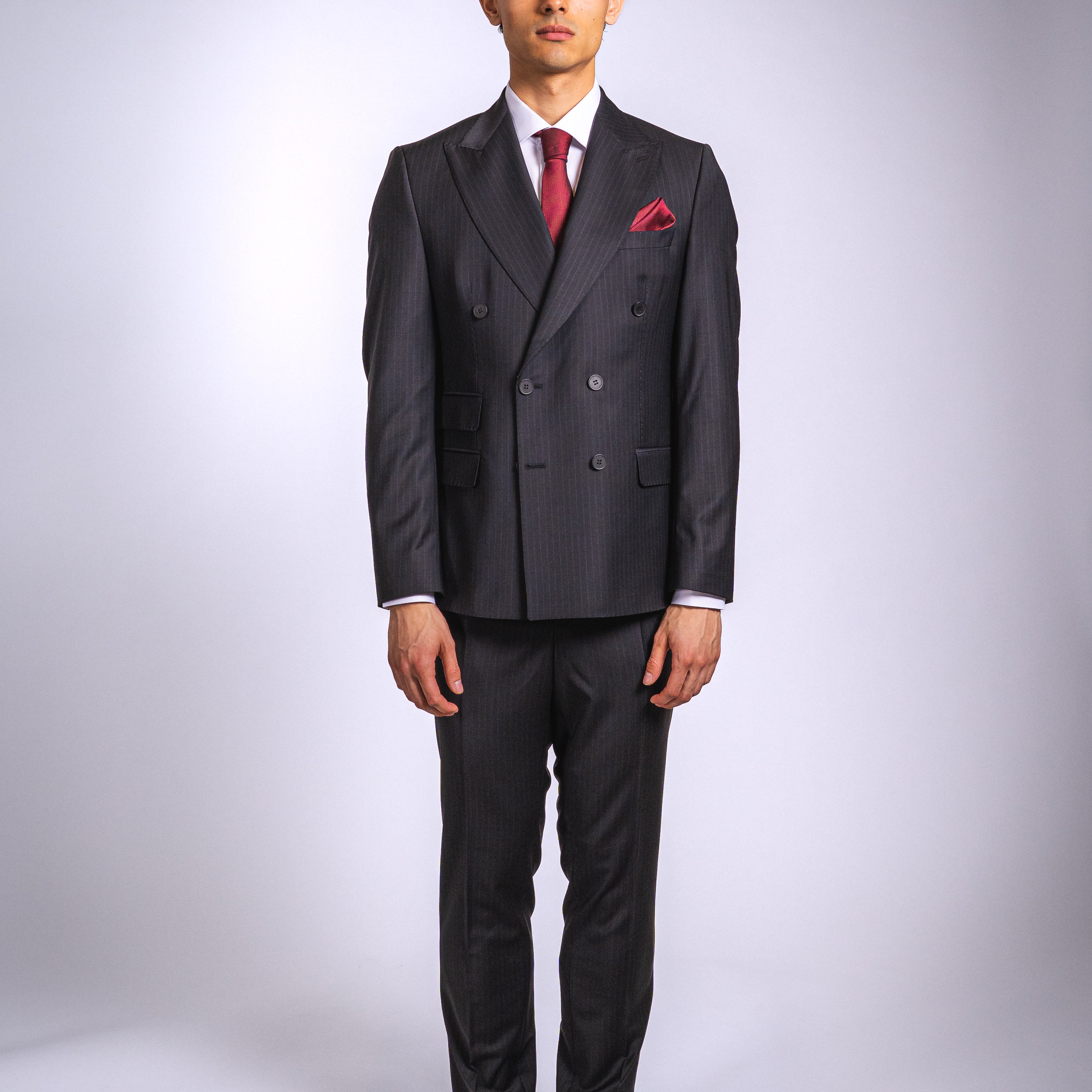 Anzug Schwarz mit blauen Streifen | Doppelreihig, Slim Fit, 2-teilig