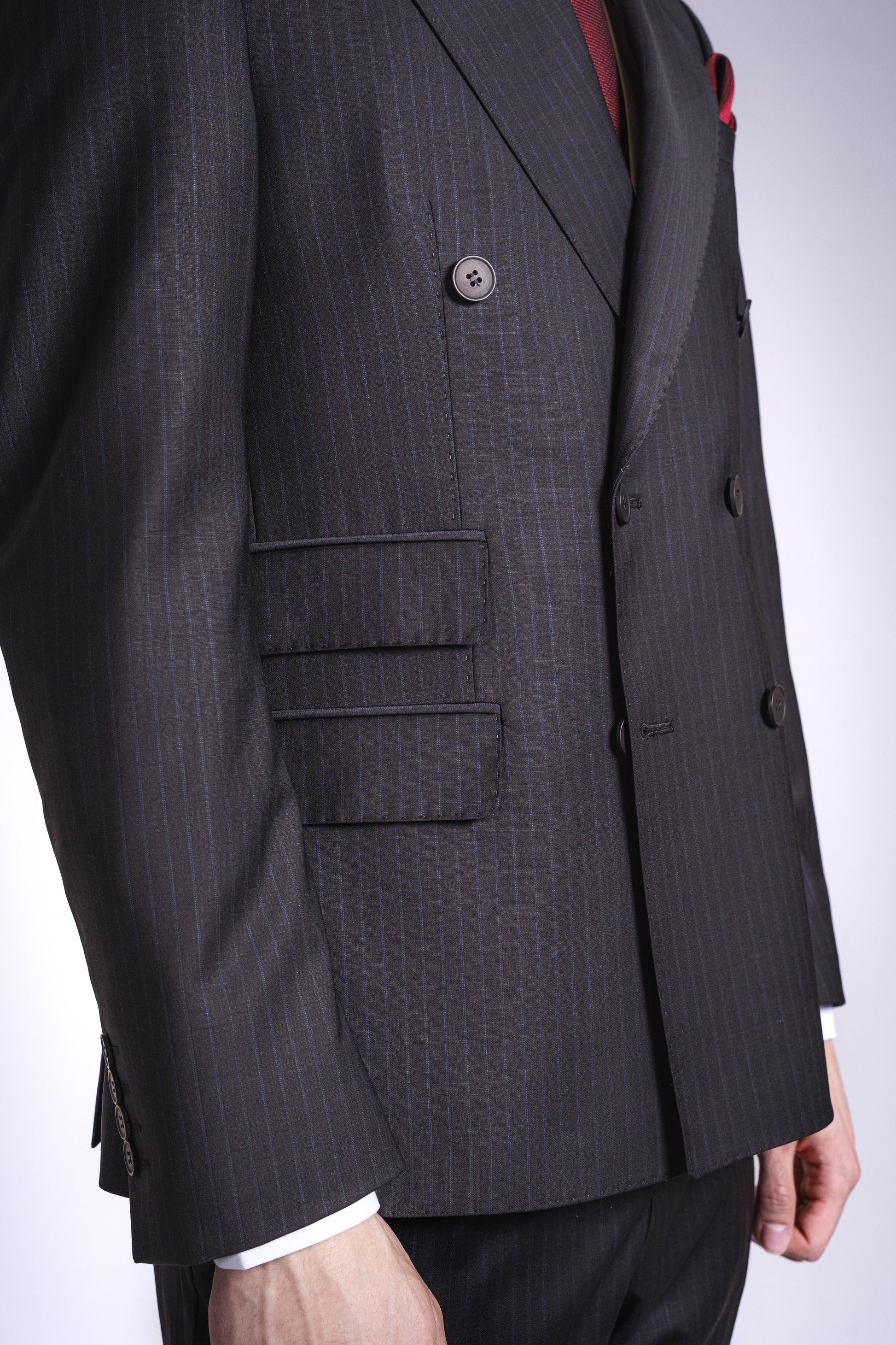 Anzug Schwarz mit blauen Streifen | Doppelreihig, Slim Fit, 2-teilig