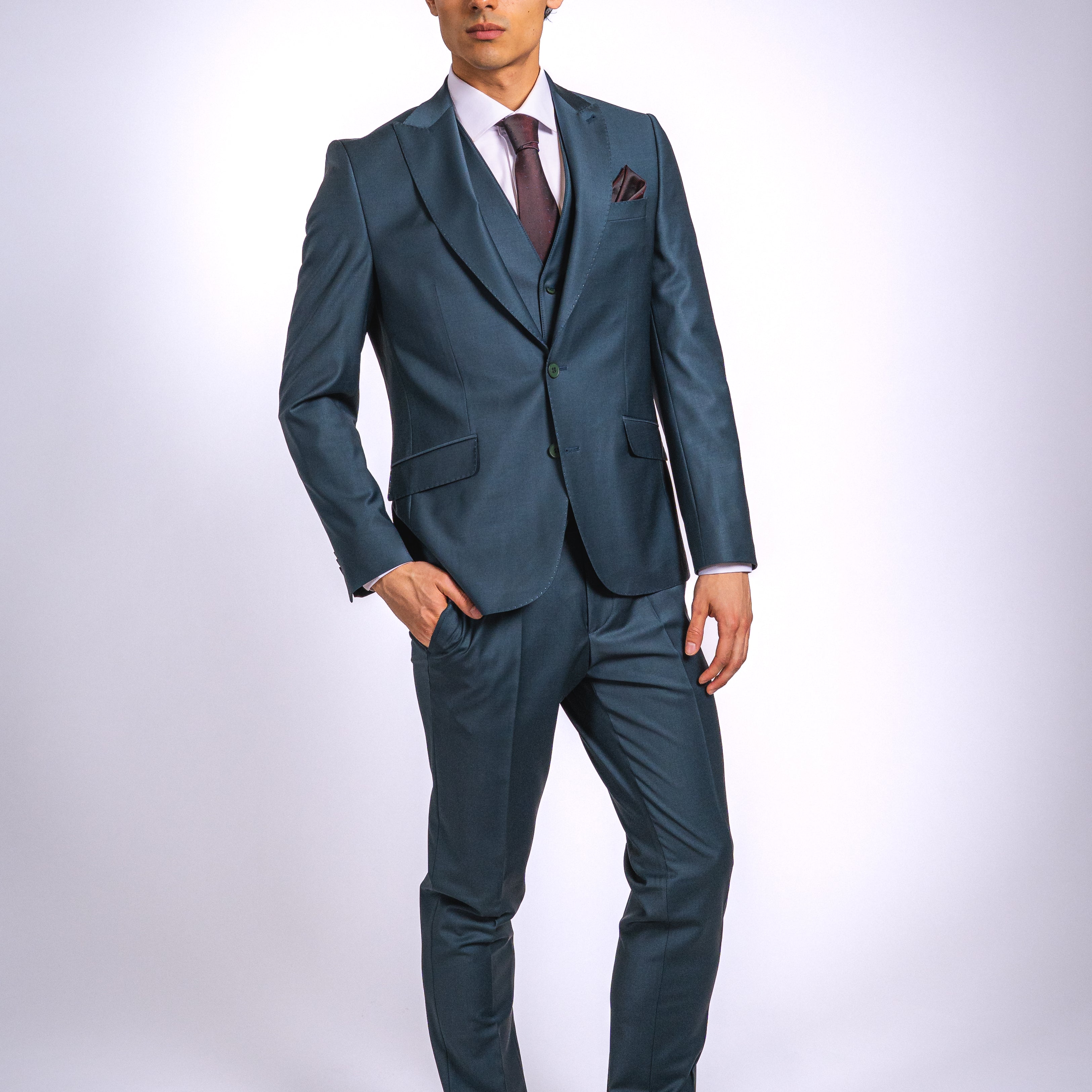 Anzug Dunkelgrün | 3-teilig, Slim Fit, italienische Schurwolle