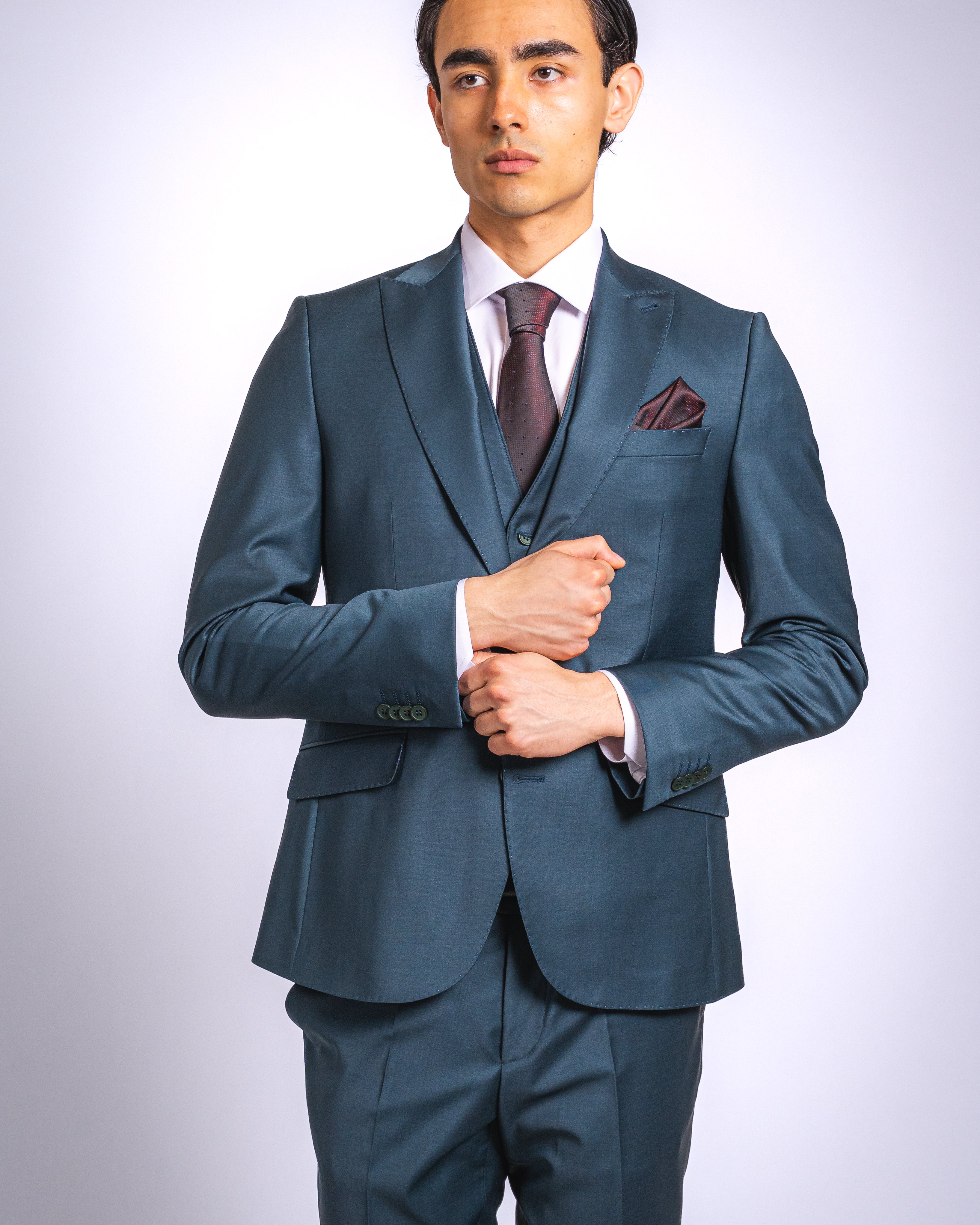 Anzug Dunkelgrün | 3-teilig, Slim Fit, italienische Schurwolle