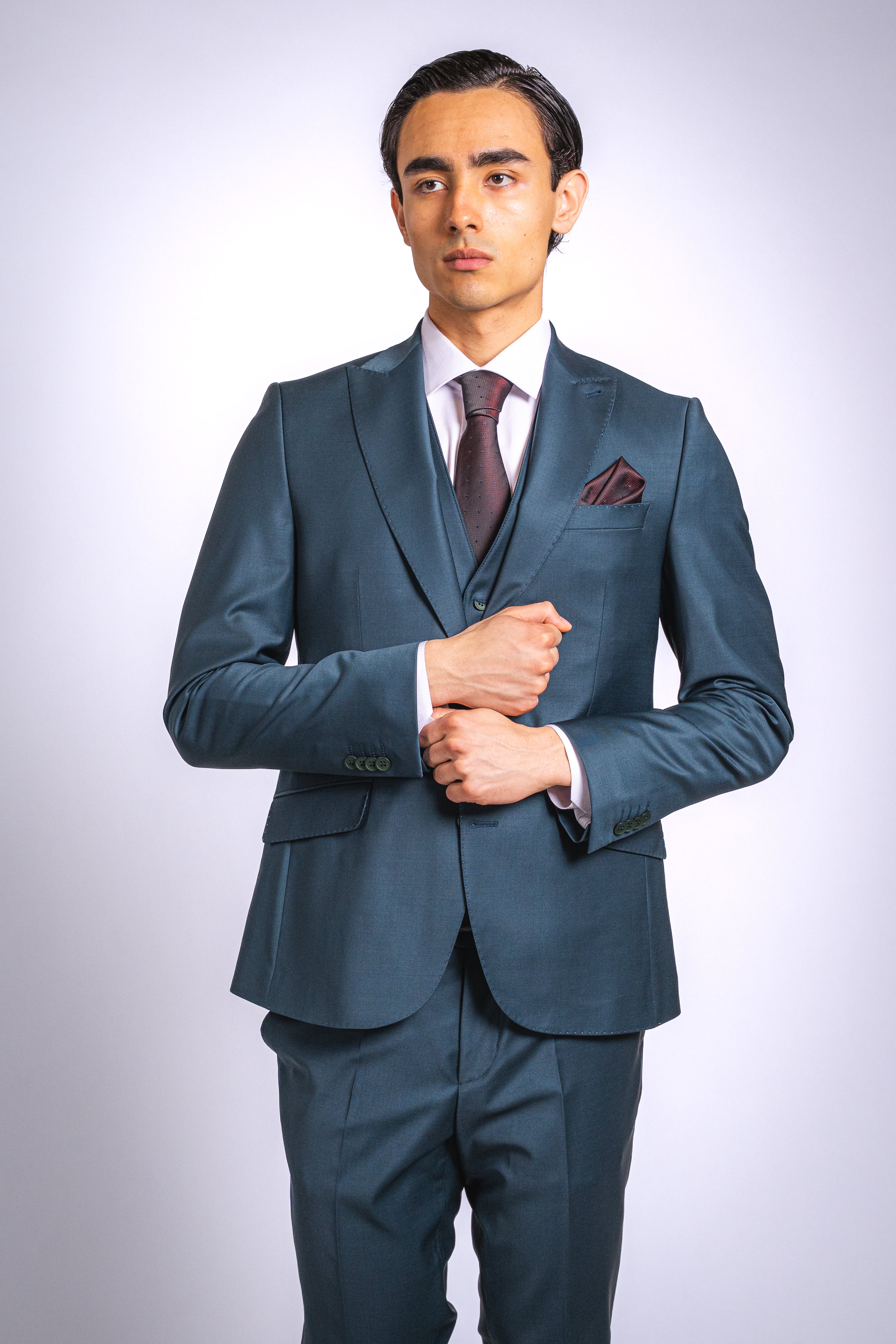 Anzug Dunkelgrün | 3-teilig, Slim Fit, italienische Schurwolle