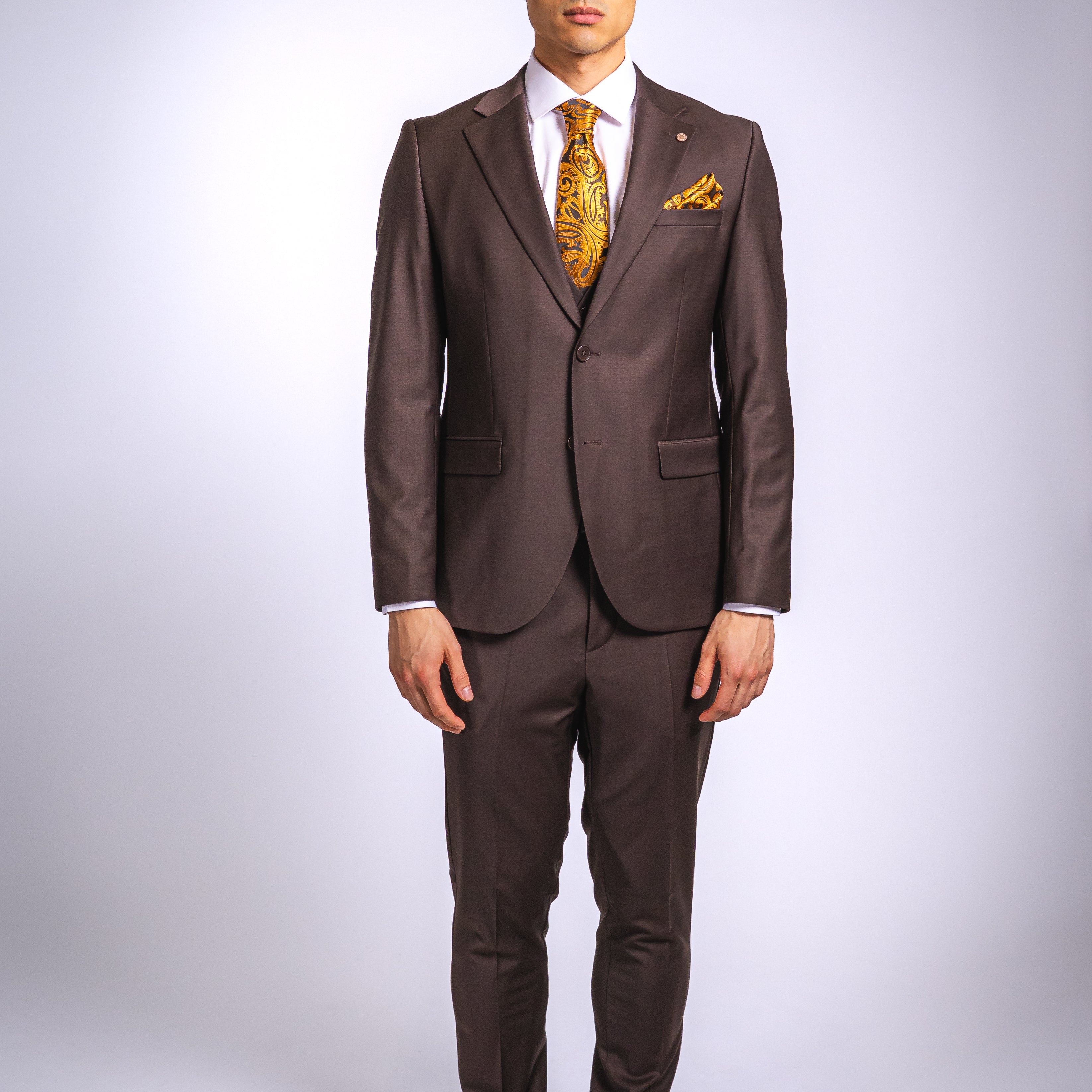 Anzug Braun | 3-teilig, Slim Fit, italienische Schurwolle