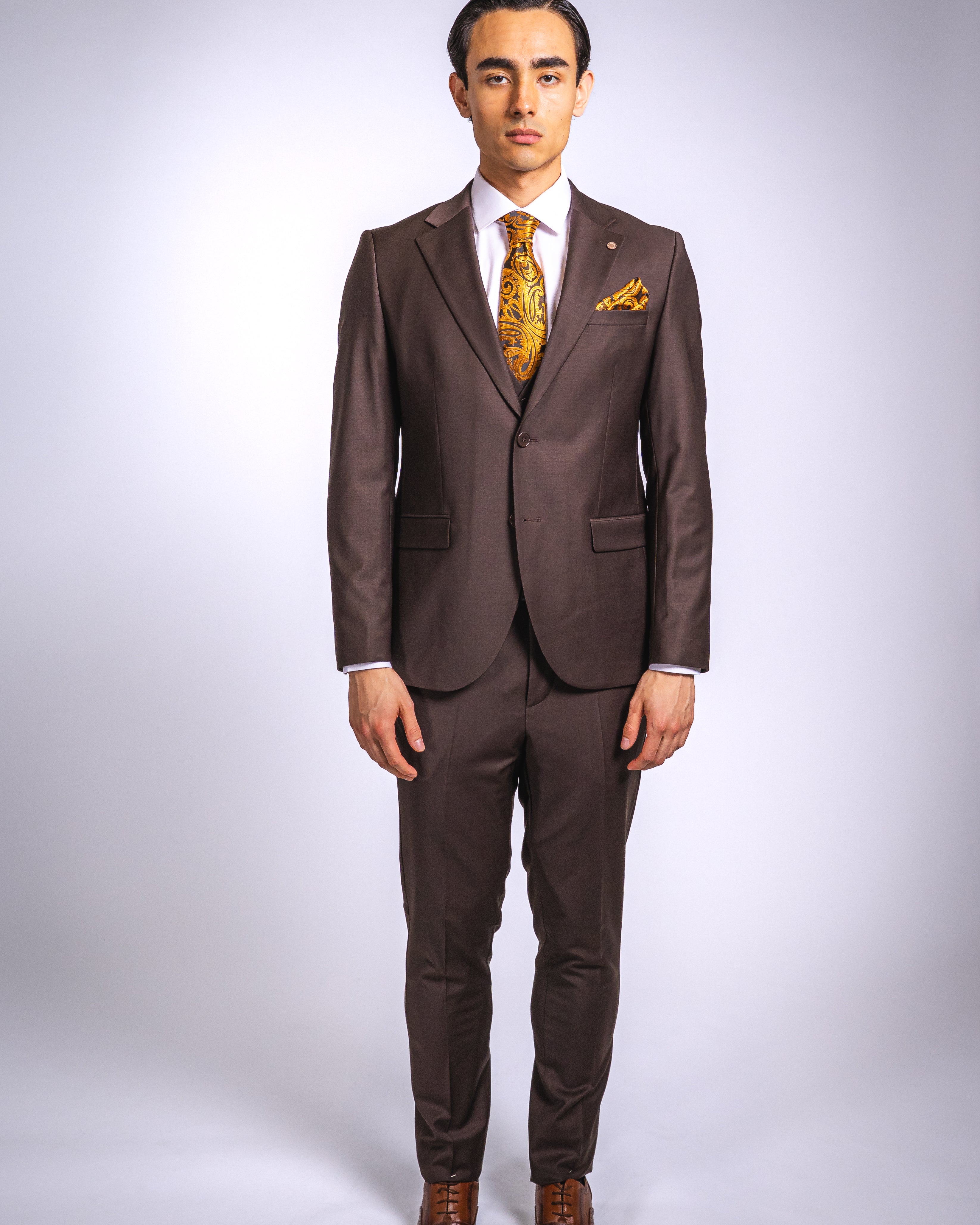 Anzug Braun | 3-teilig, Slim Fit, italienische Schurwolle