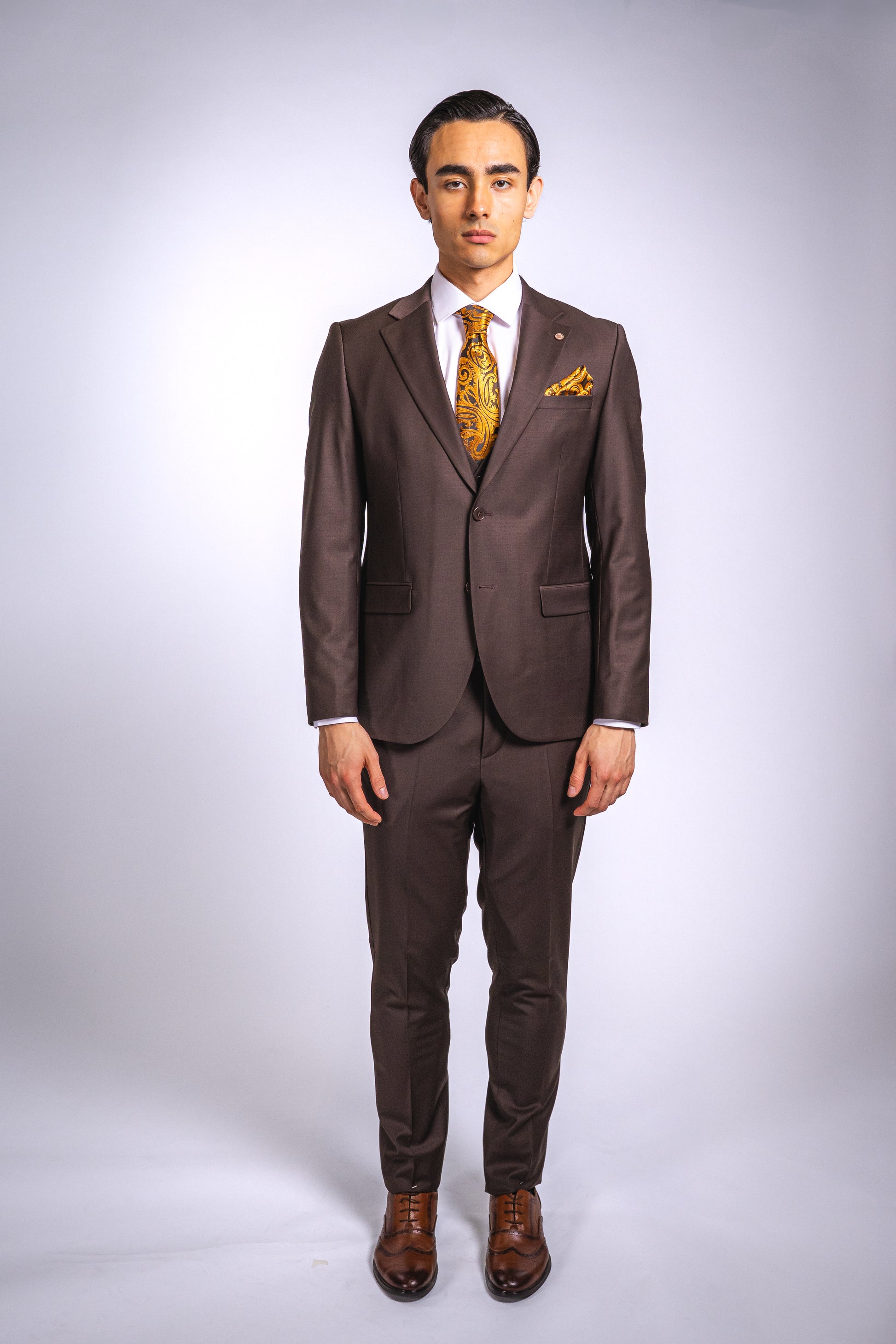 Anzug Braun | 3-teilig, Slim Fit, italienische Schurwolle