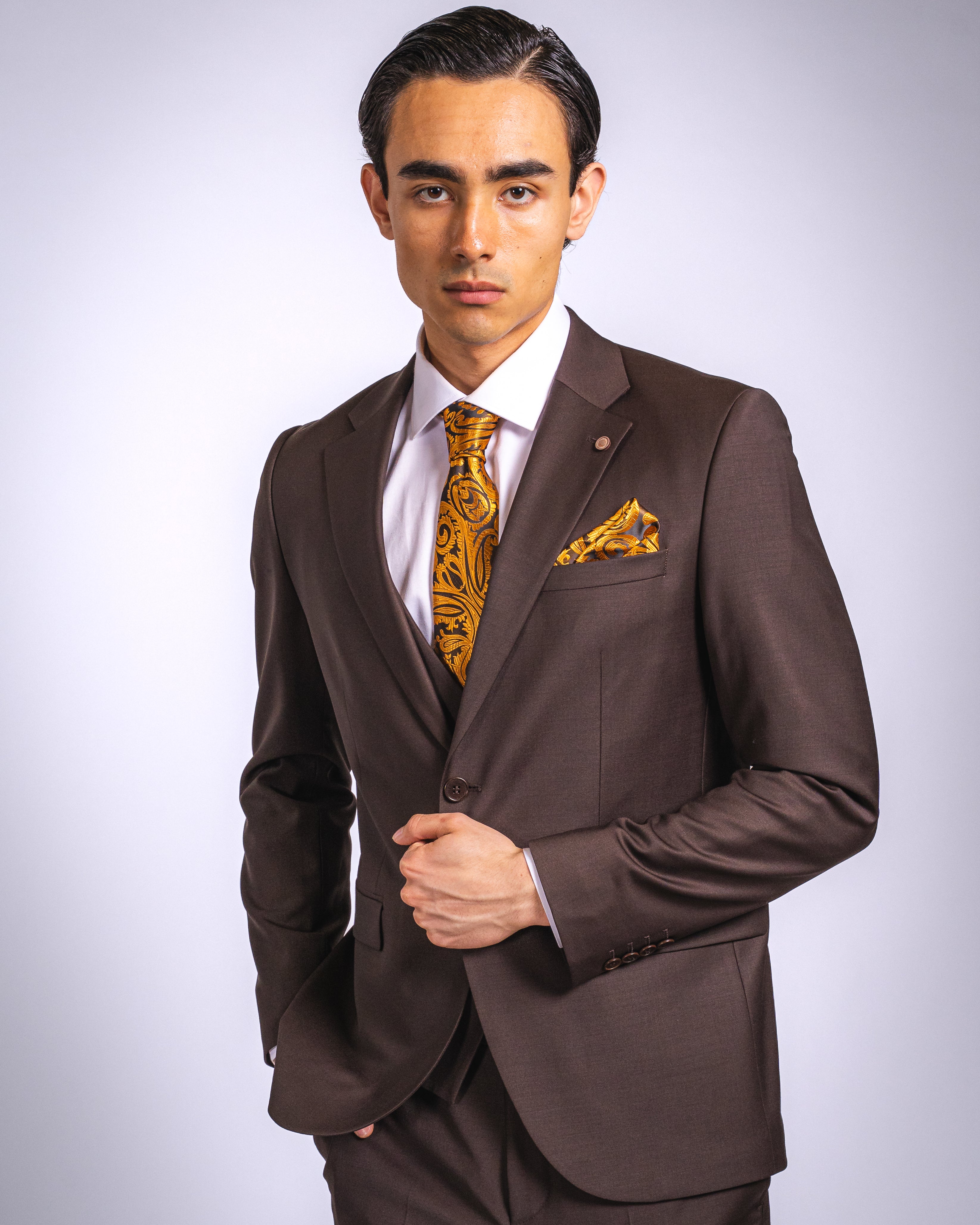 Anzug Braun | 3-teilig, Slim Fit, italienische Schurwolle