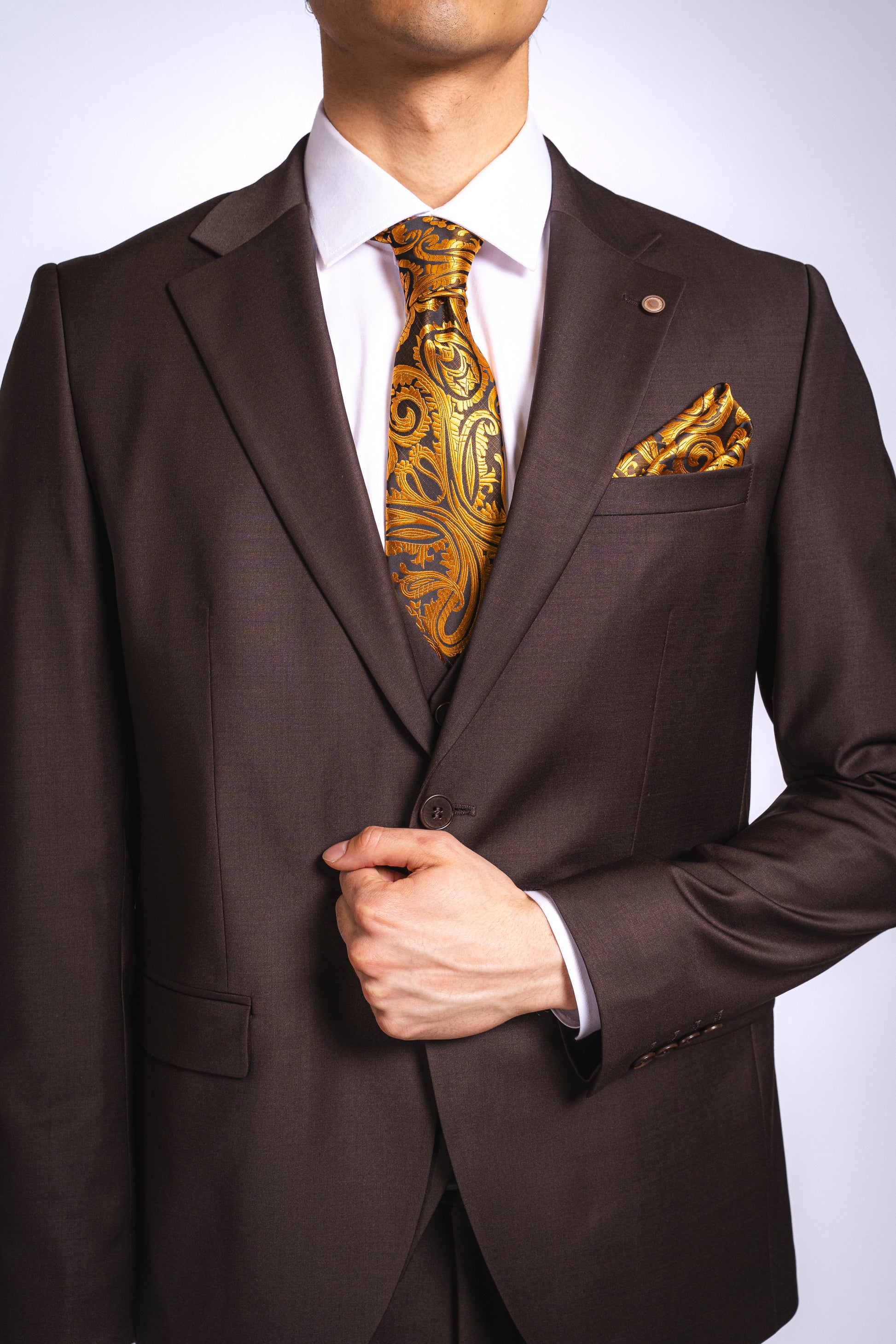 Anzug Braun | 3-teilig, Slim Fit, italienische Schurwolle