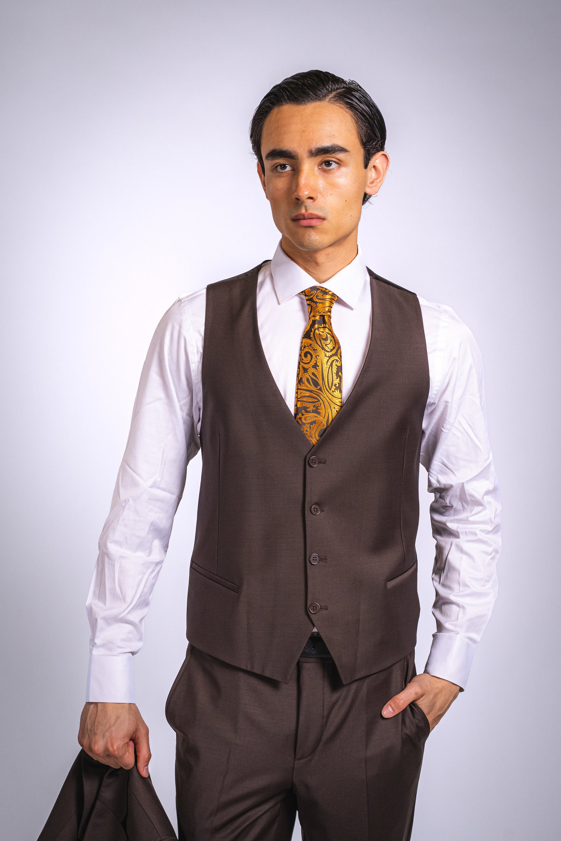 Anzug Braun | 3-teilig, Slim Fit, italienische Schurwolle