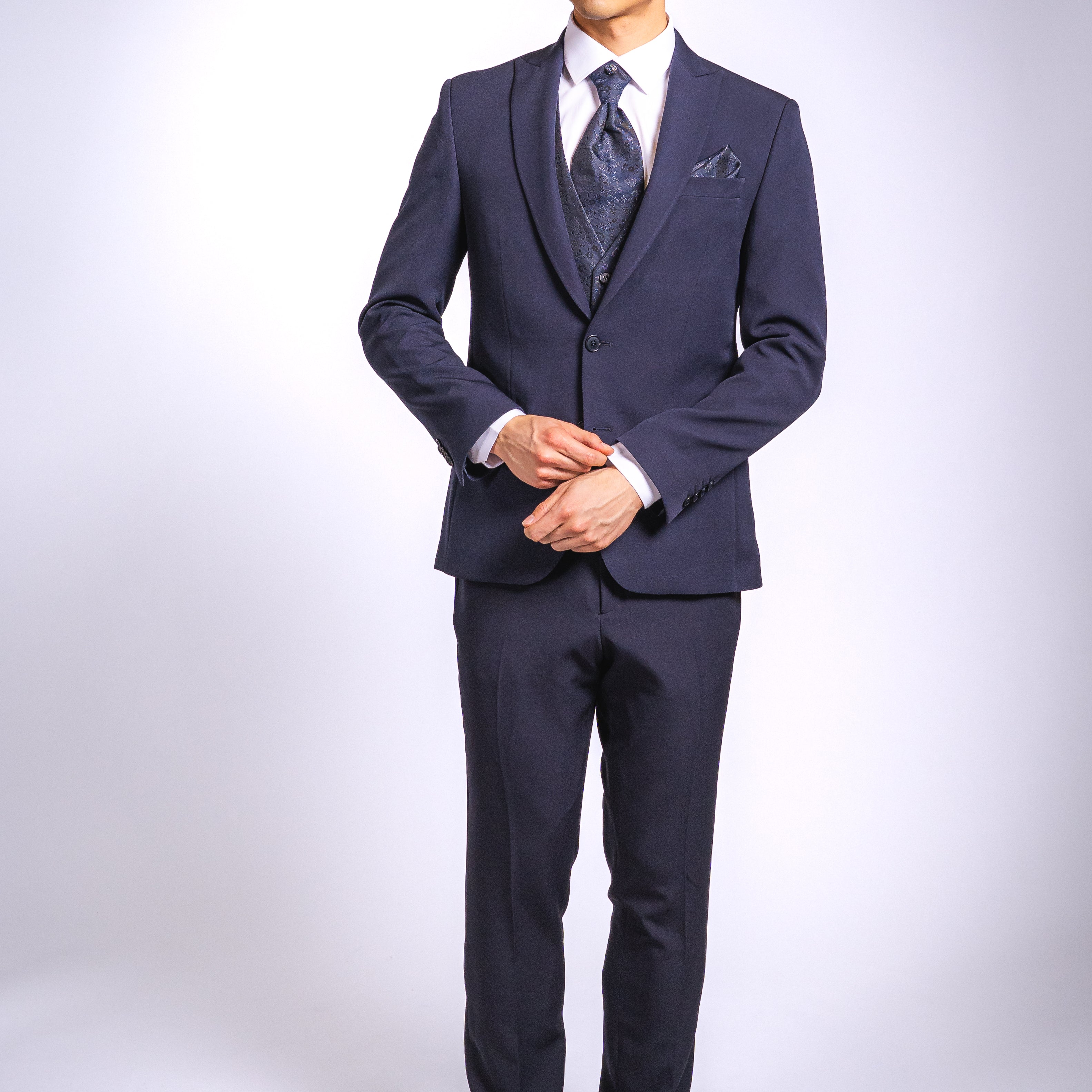 Anzug Dunkelblau | 3-teilig, Slim Fit, gemusterte Weste