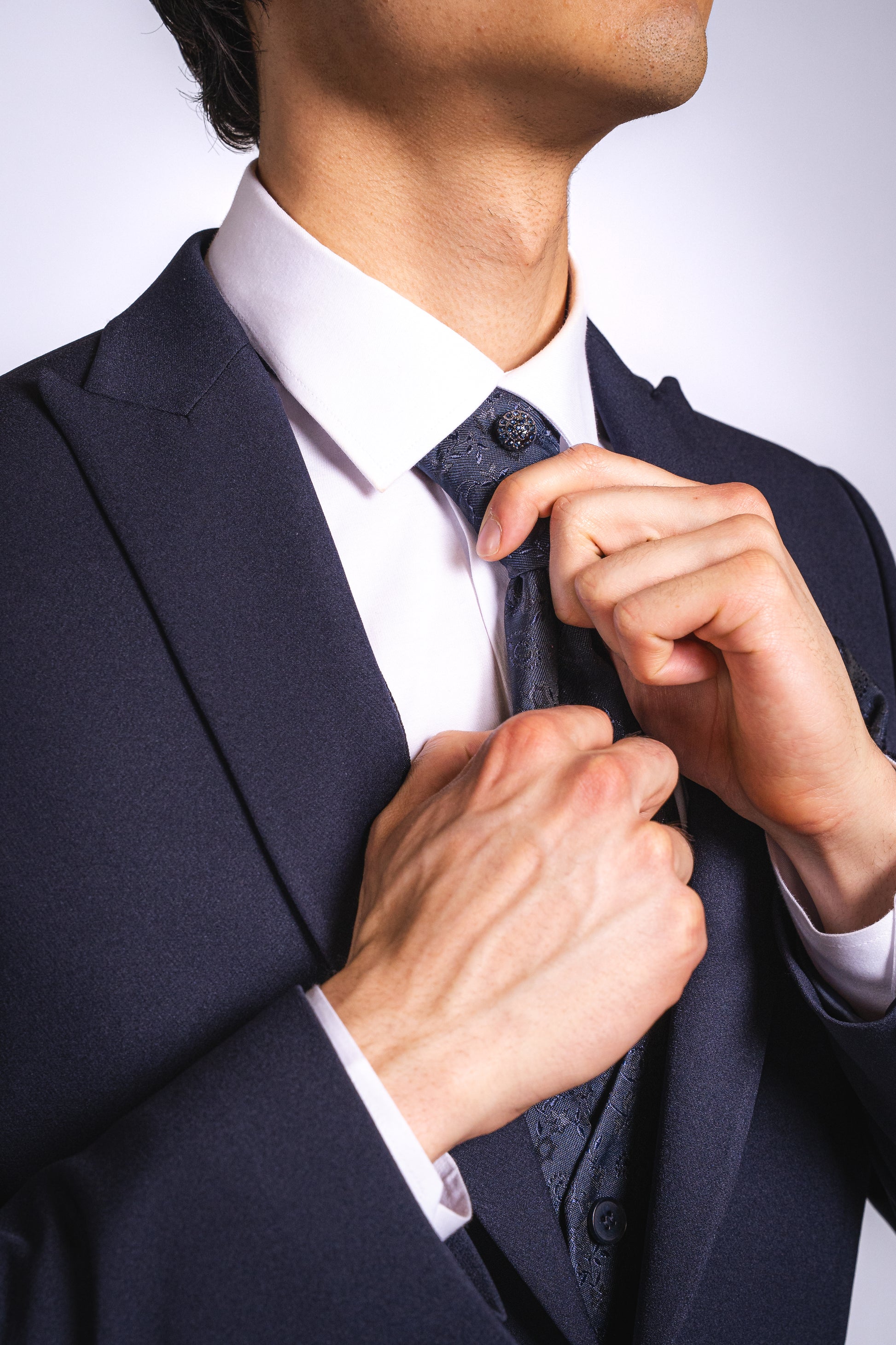 Anzug Dunkelblau | 3-teilig, Slim Fit, gemusterte Weste