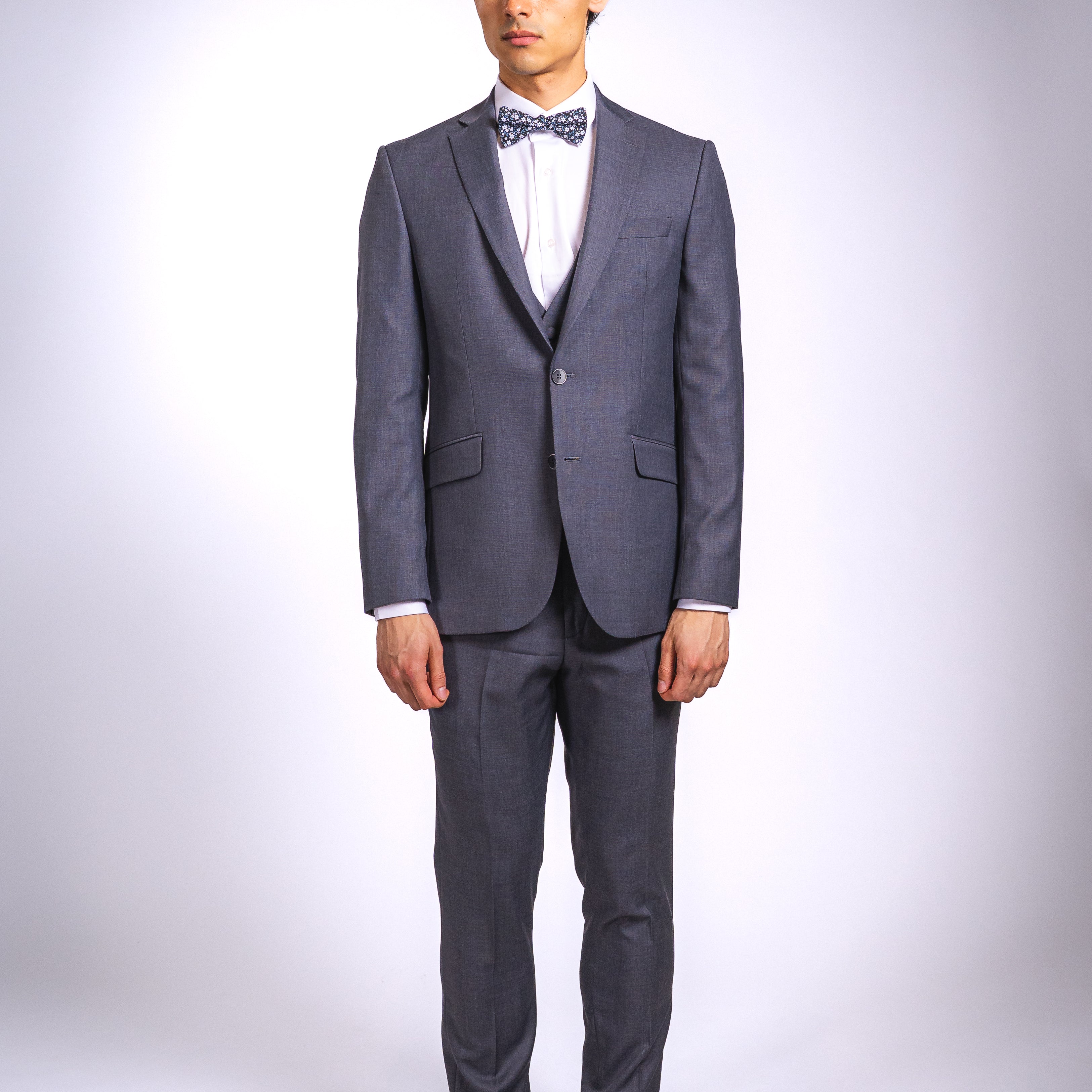 Anzug Grau | 3-teilig, Slim Fit, Fliege inklusive