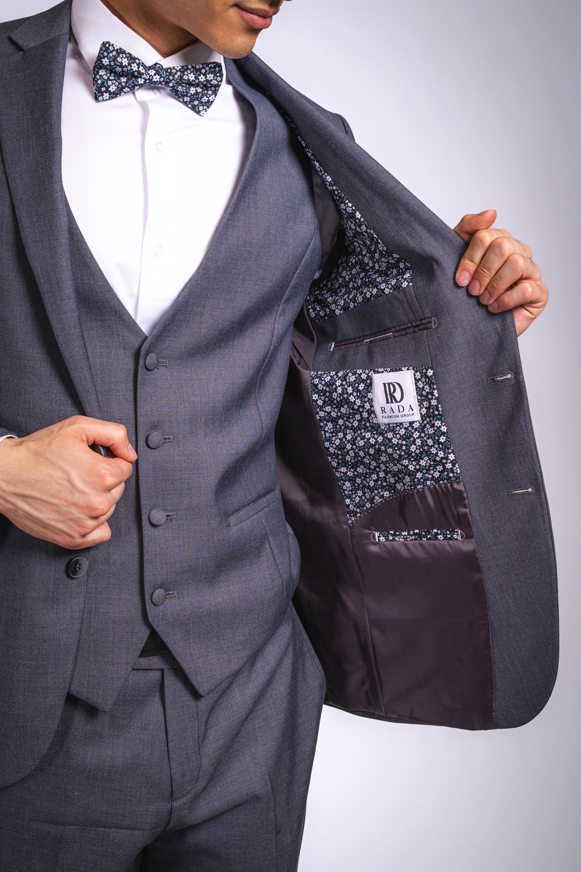 Anzug Grau | 3-teilig, Slim Fit, Fliege inklusive