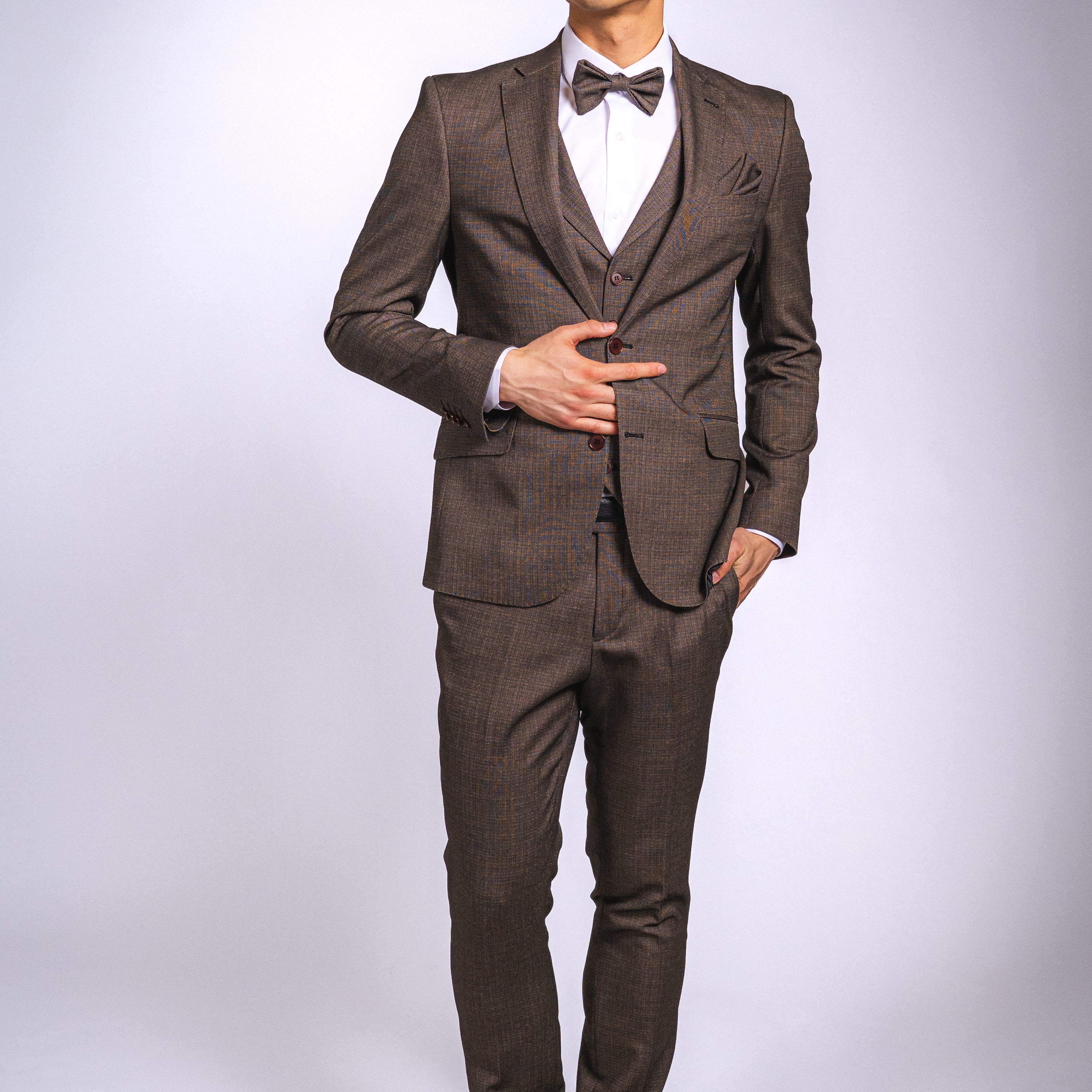 Anzug Braun | 3-teilig, Slim Fit, Fliege inklusive