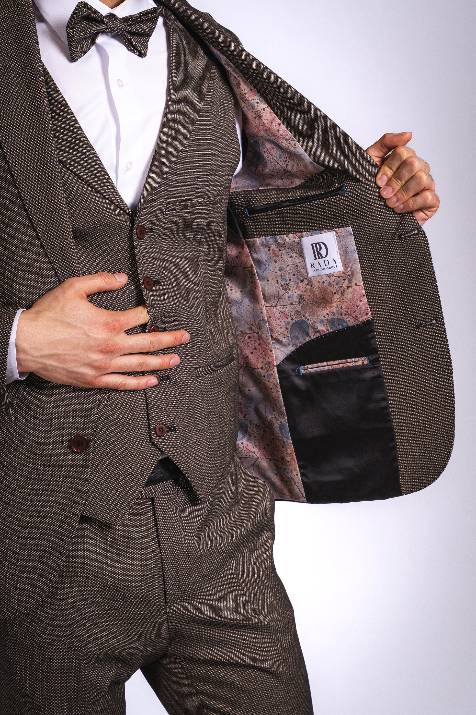 Anzug Braun | 3-teilig, Slim Fit, Fliege inklusive