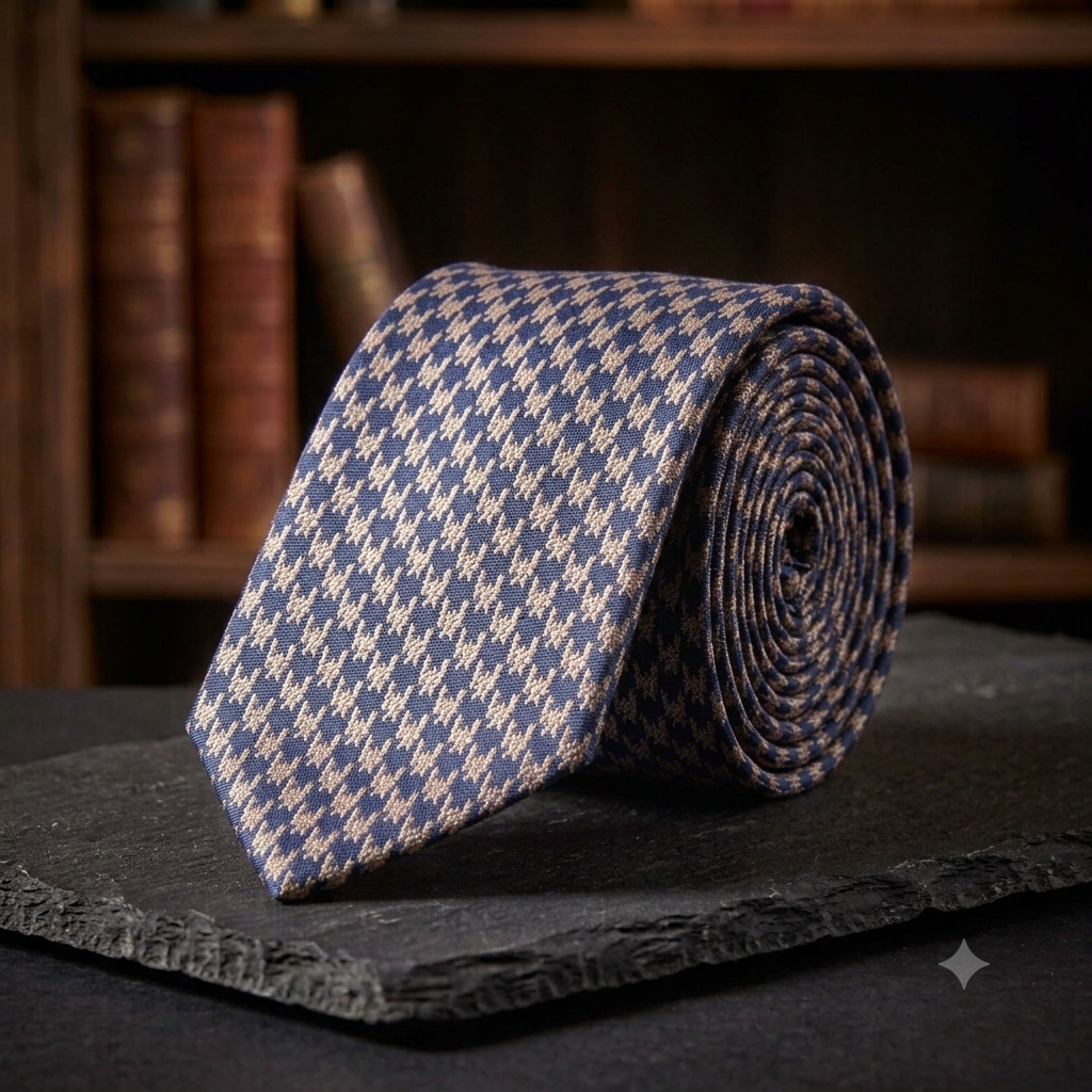 Elegante Designer-Seidenkrawatte mit Hahnentritt-Muster