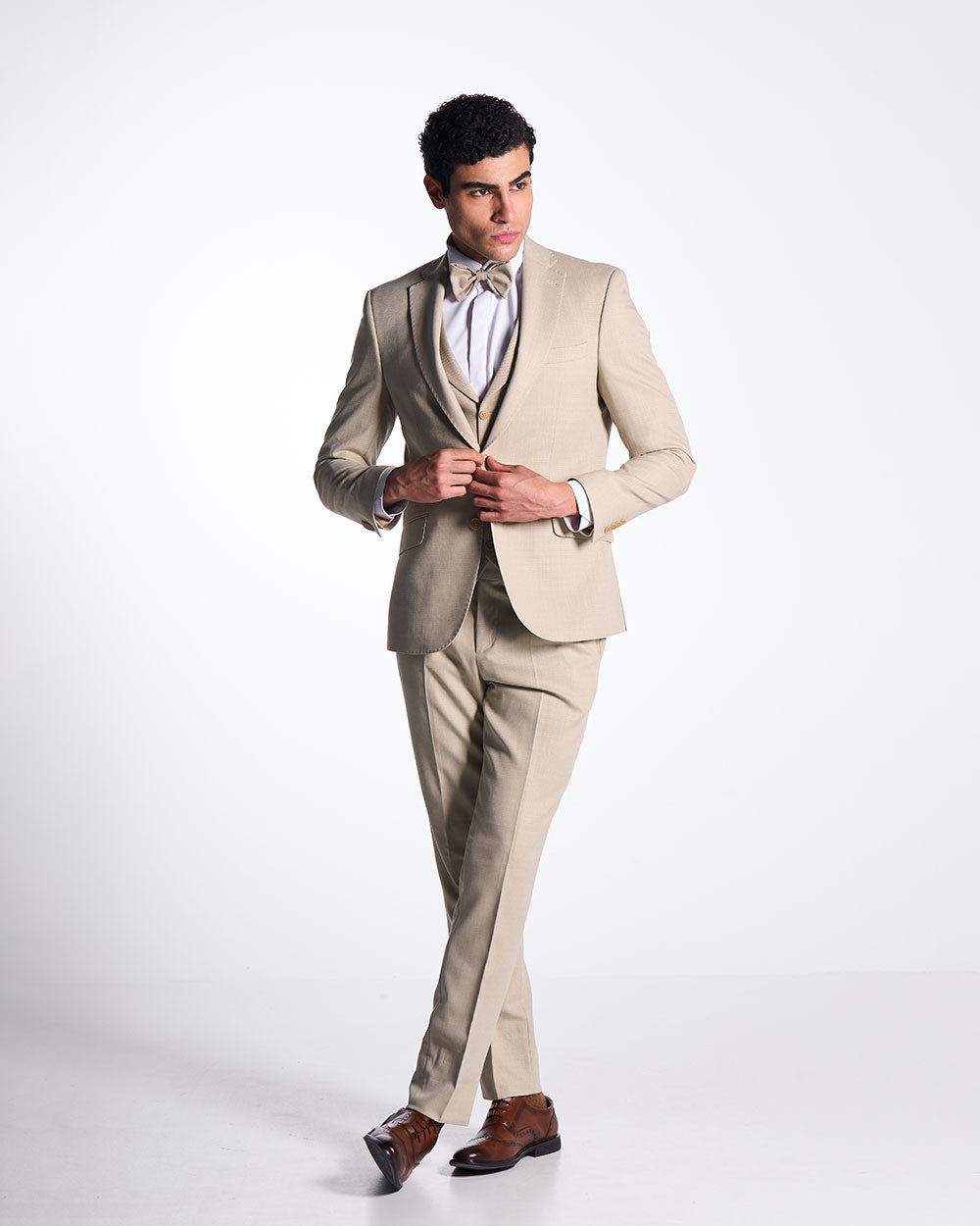 Anzug Slim Fit Beige | 3-teilig, italienischer Stoff