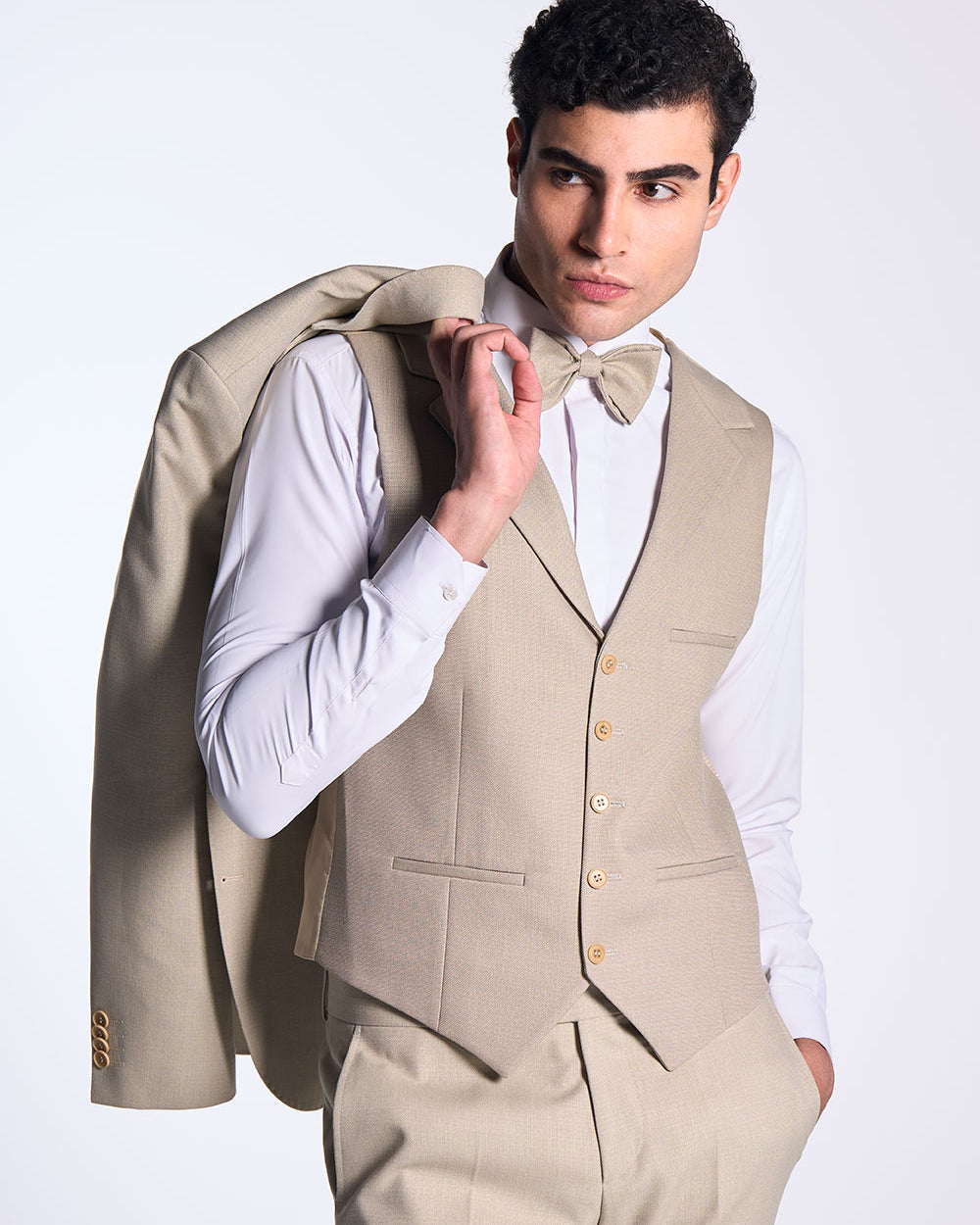 Anzug Slim Fit Beige | 3-teilig, italienischer Stoff